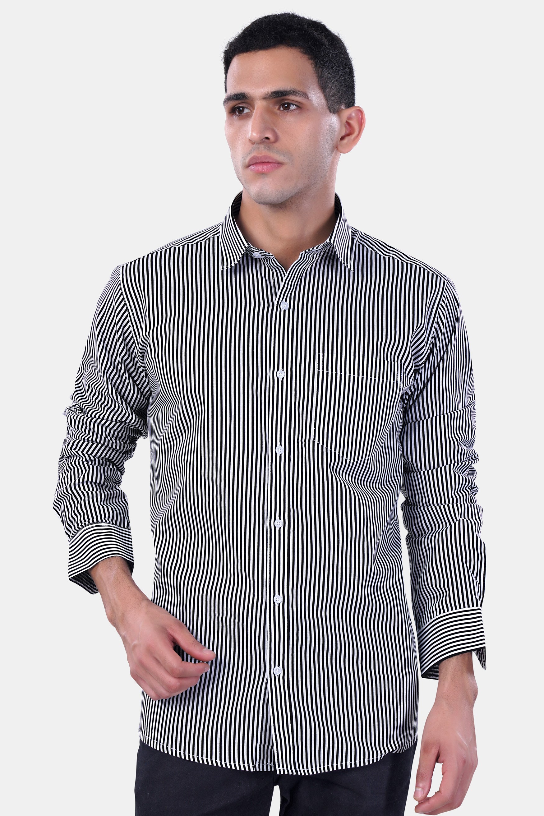 Bright White and Black Striped Premium Cotton Shirt