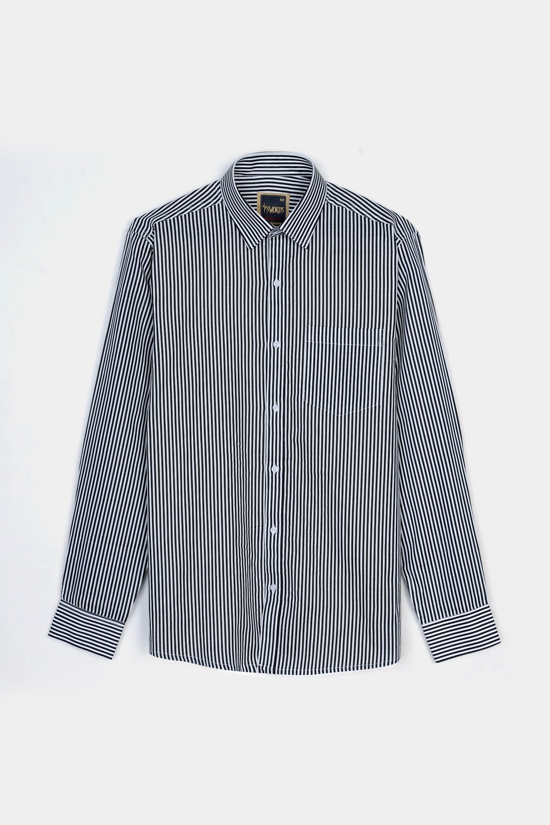 Bright White and Black Striped Premium Cotton Shirt