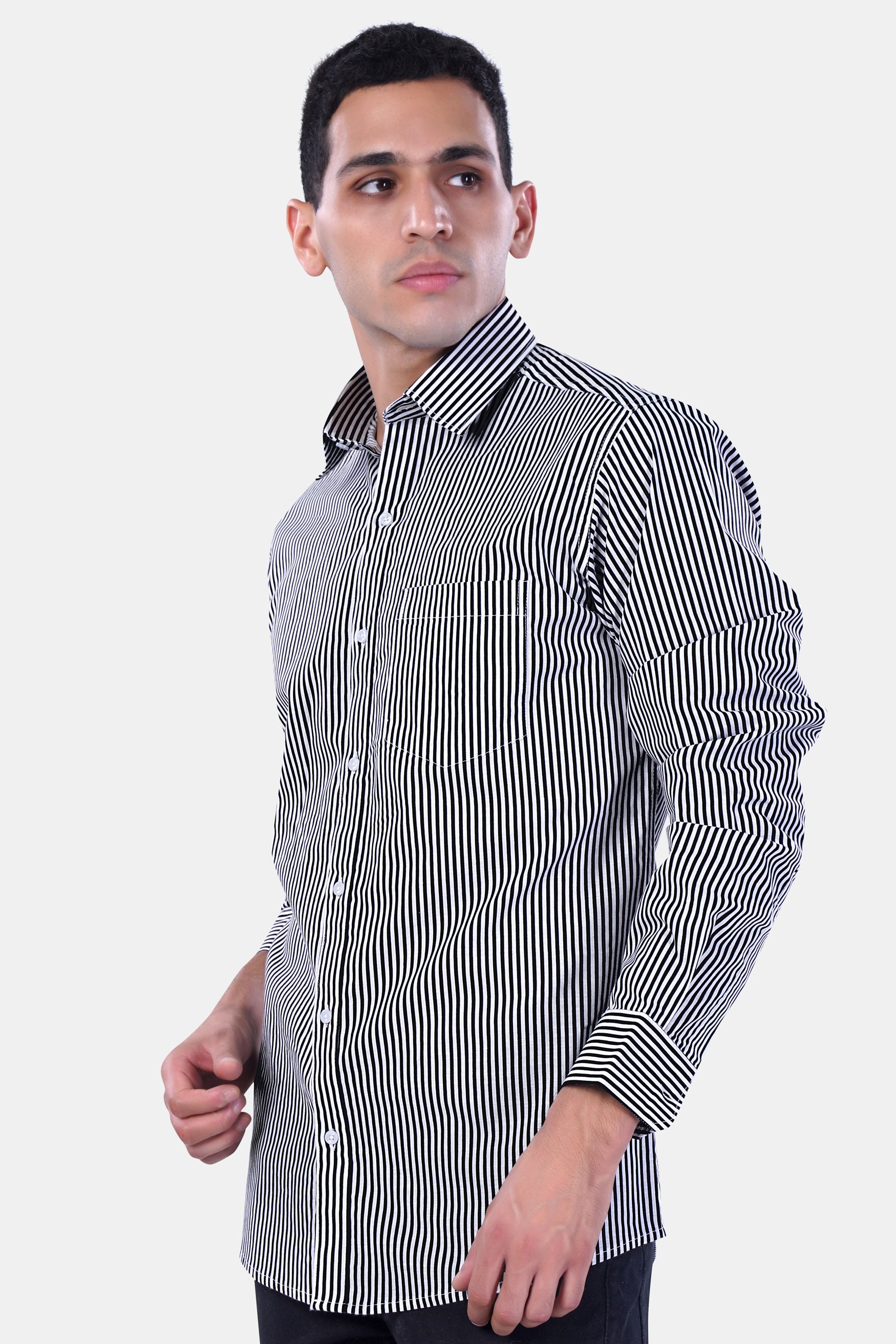 Bright White and Black Striped Premium Cotton Shirt