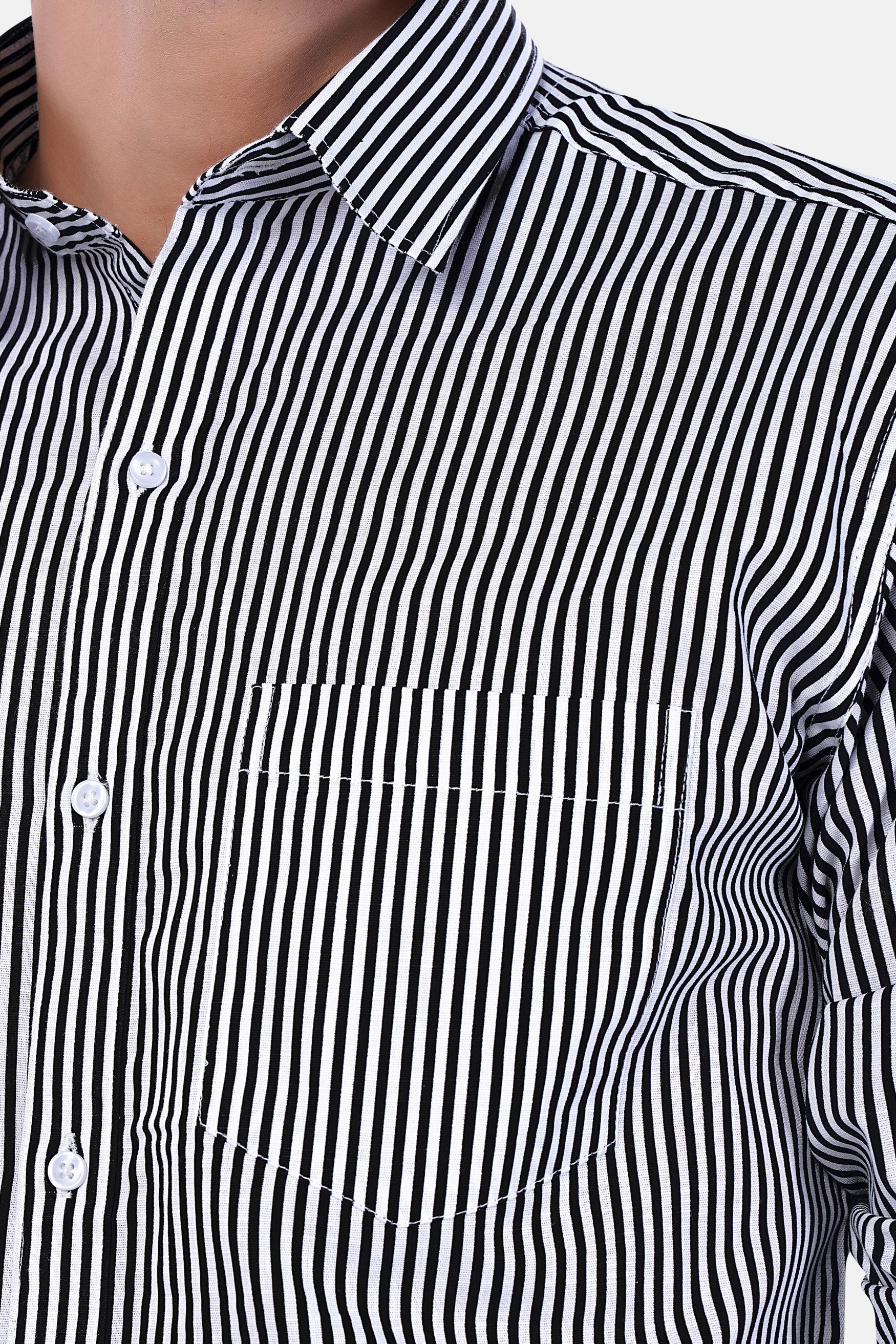 Bright White and Black Striped Premium Cotton Shirt