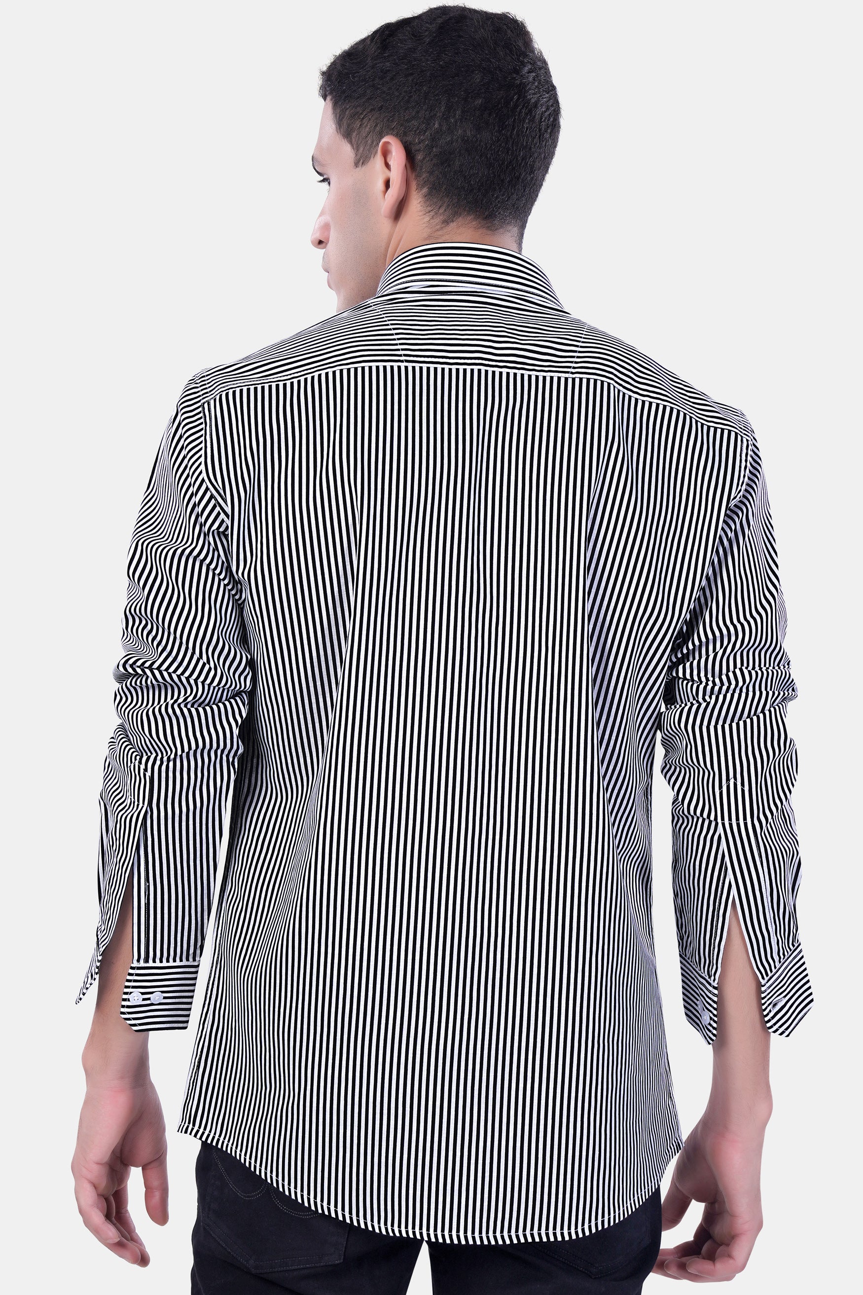 Bright White and Black Striped Premium Cotton Shirt