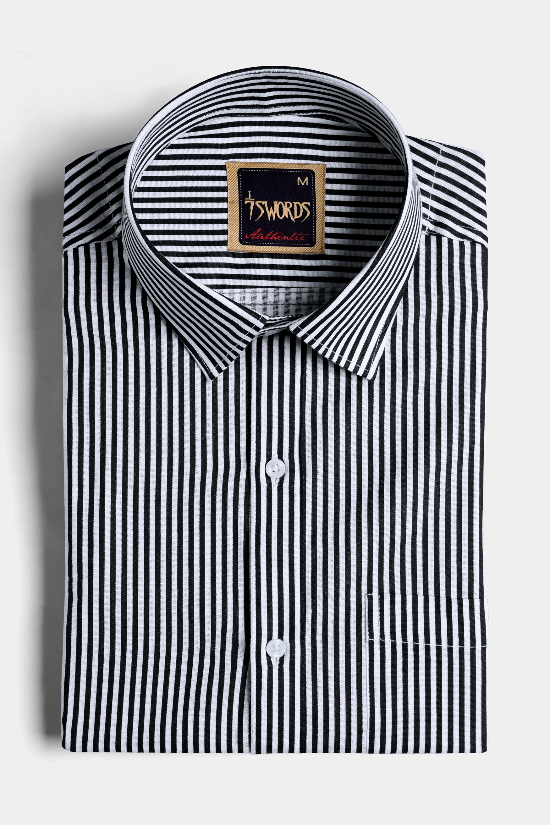 Bright White and Black Striped Premium Cotton Shirt