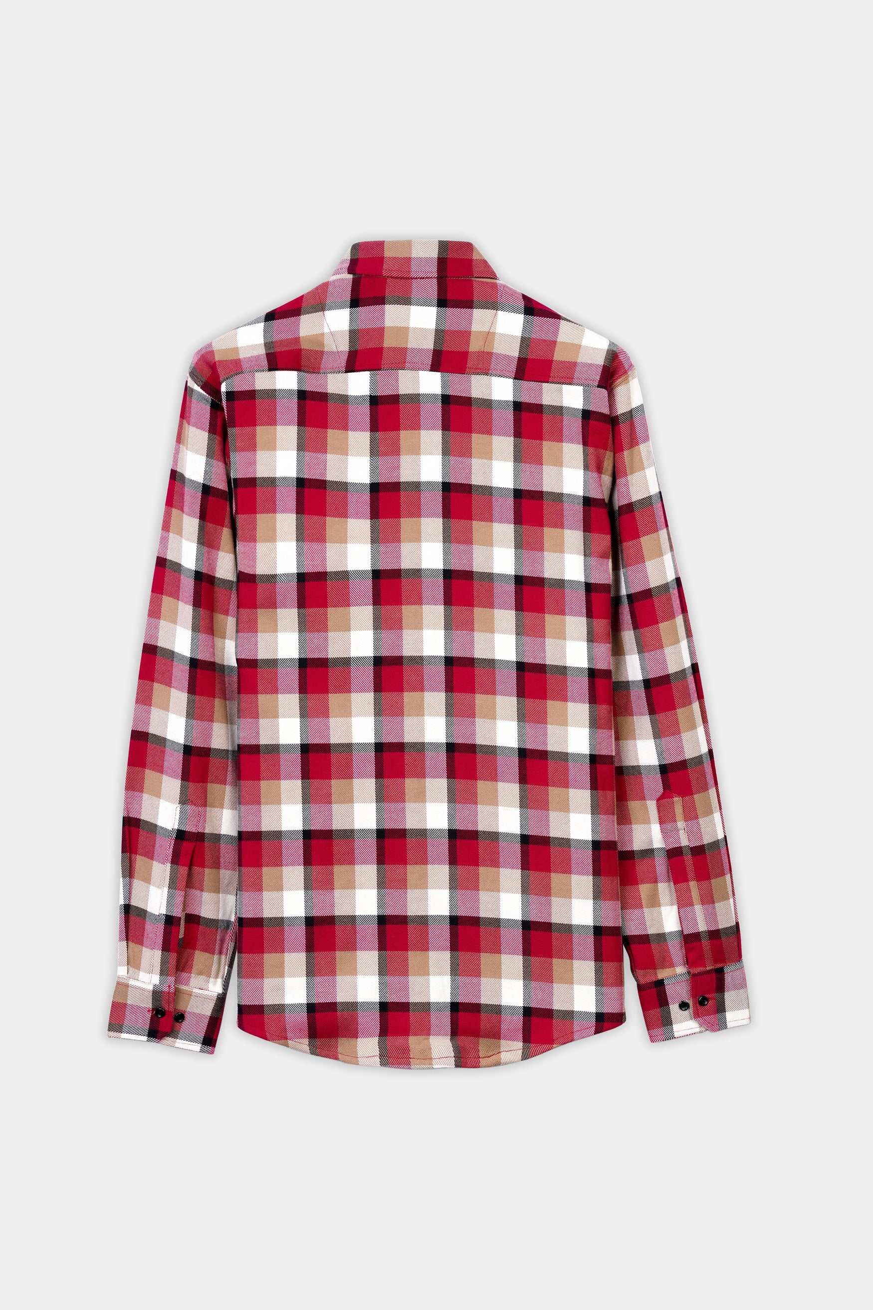 Carmine Red with Beaver Brown and White Plaid Premium Cotton Shirt