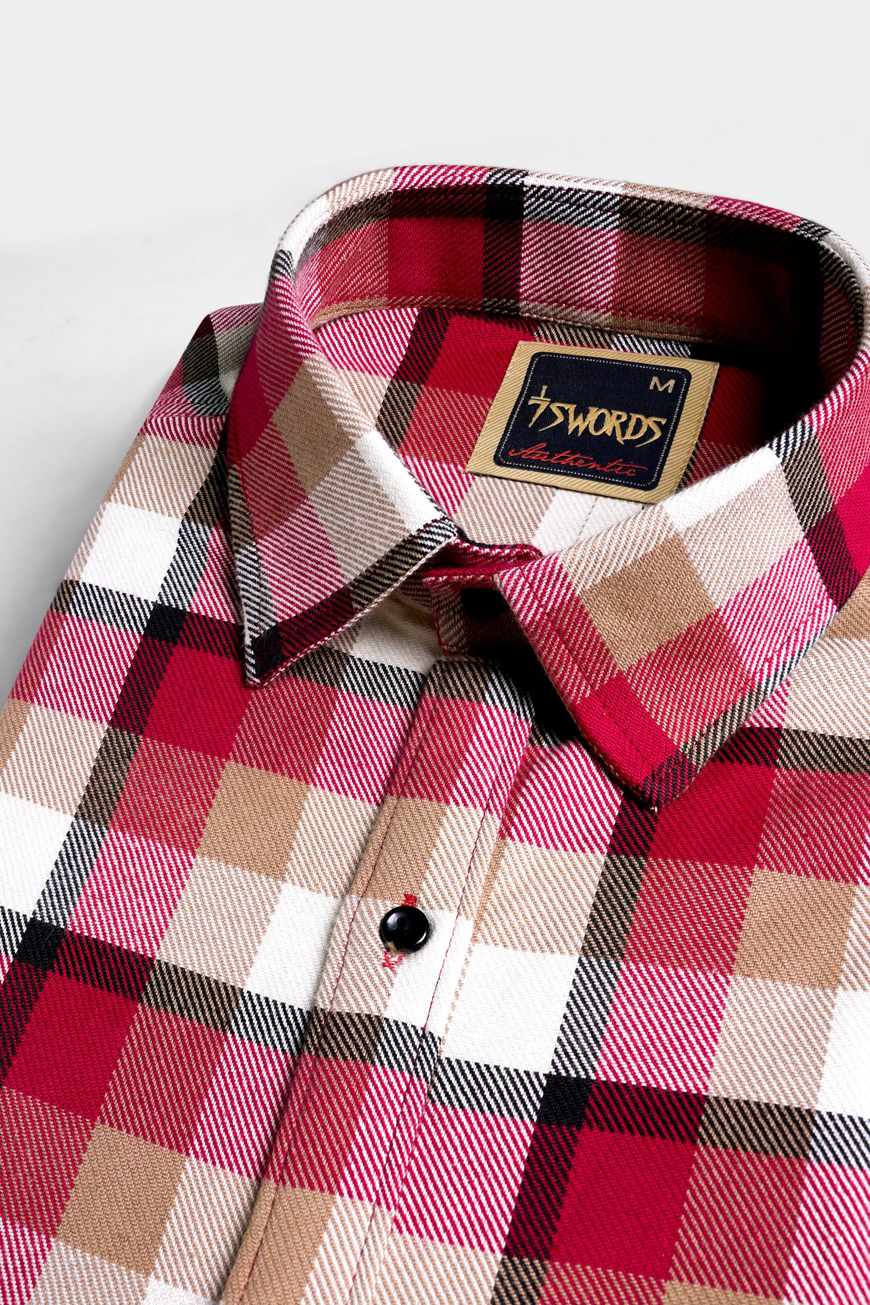 Carmine Red with Beaver Brown and White Plaid Premium Cotton Shirt