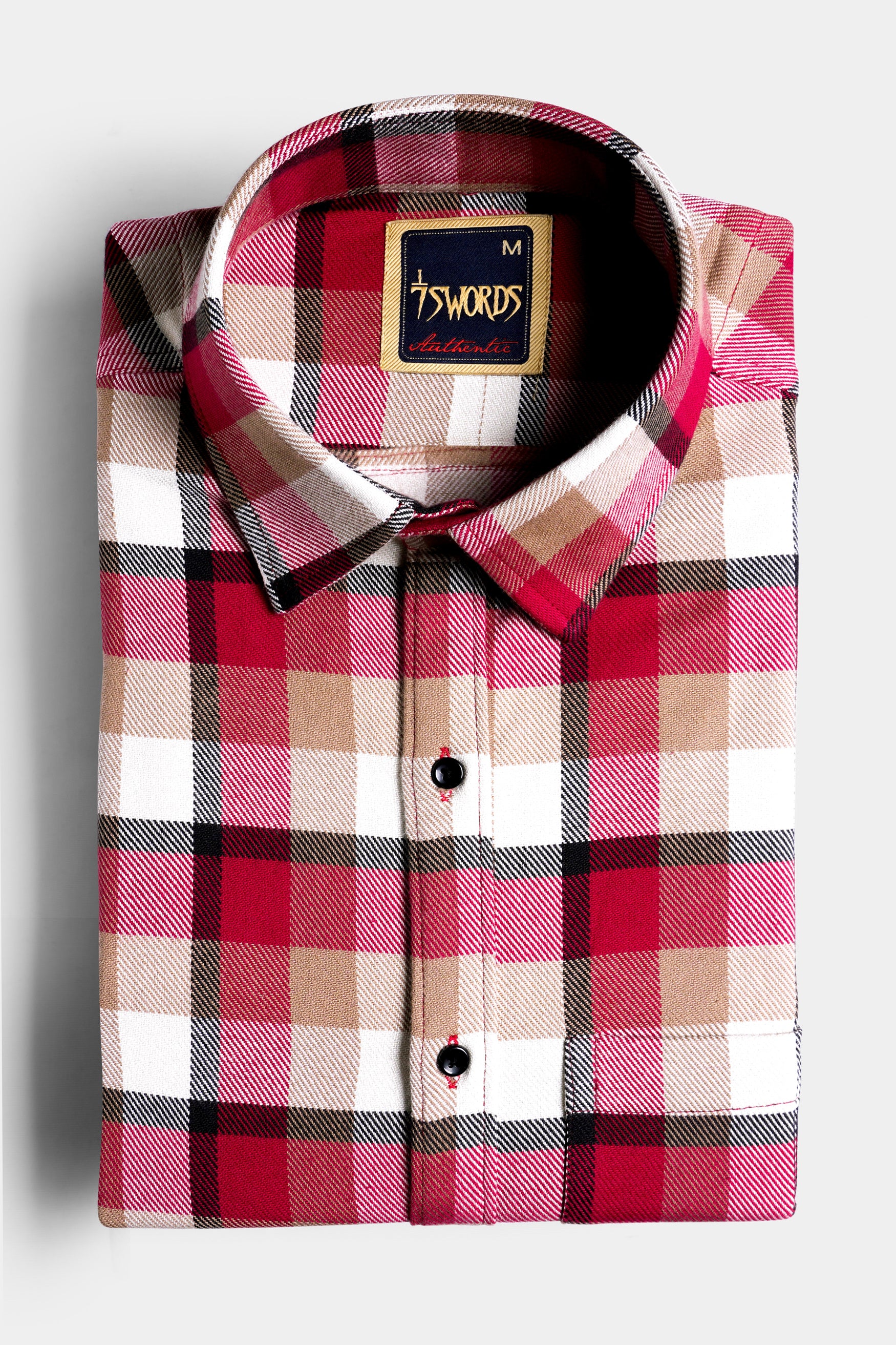 Carmine Red with Beaver Brown and White Plaid Premium Cotton Shirt