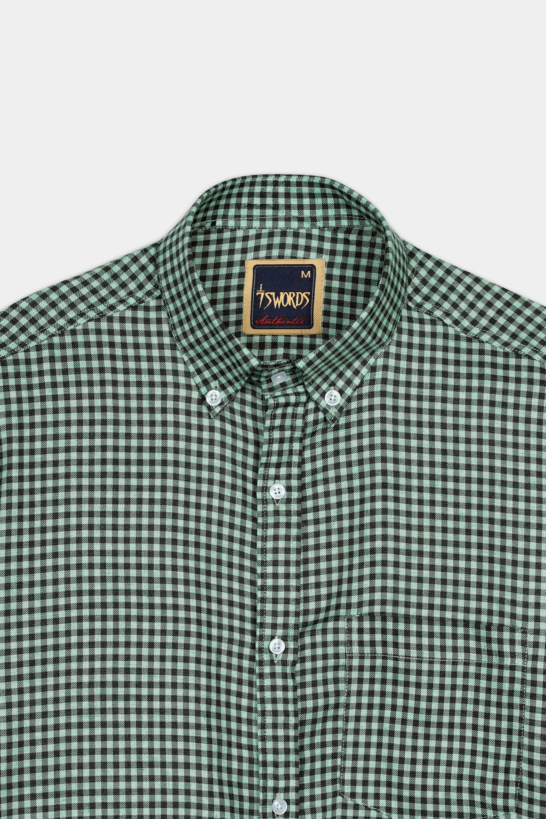 Cascade Green and Baltic Sea Blue Gingham Checkered Premium Cotton Button Down Shirt