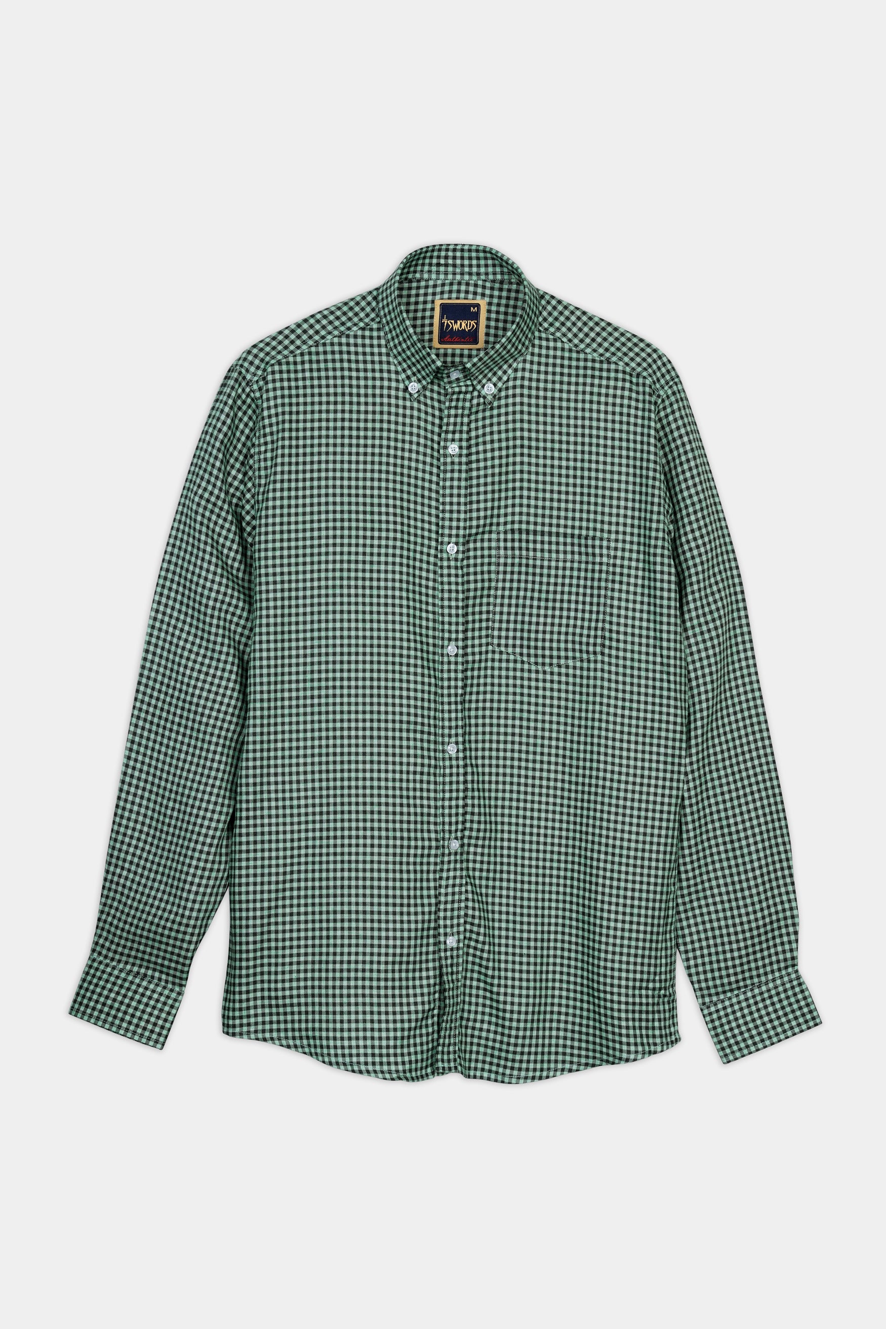 Cascade Green and Baltic Sea Blue Gingham Checkered Premium Cotton Button Down Shirt