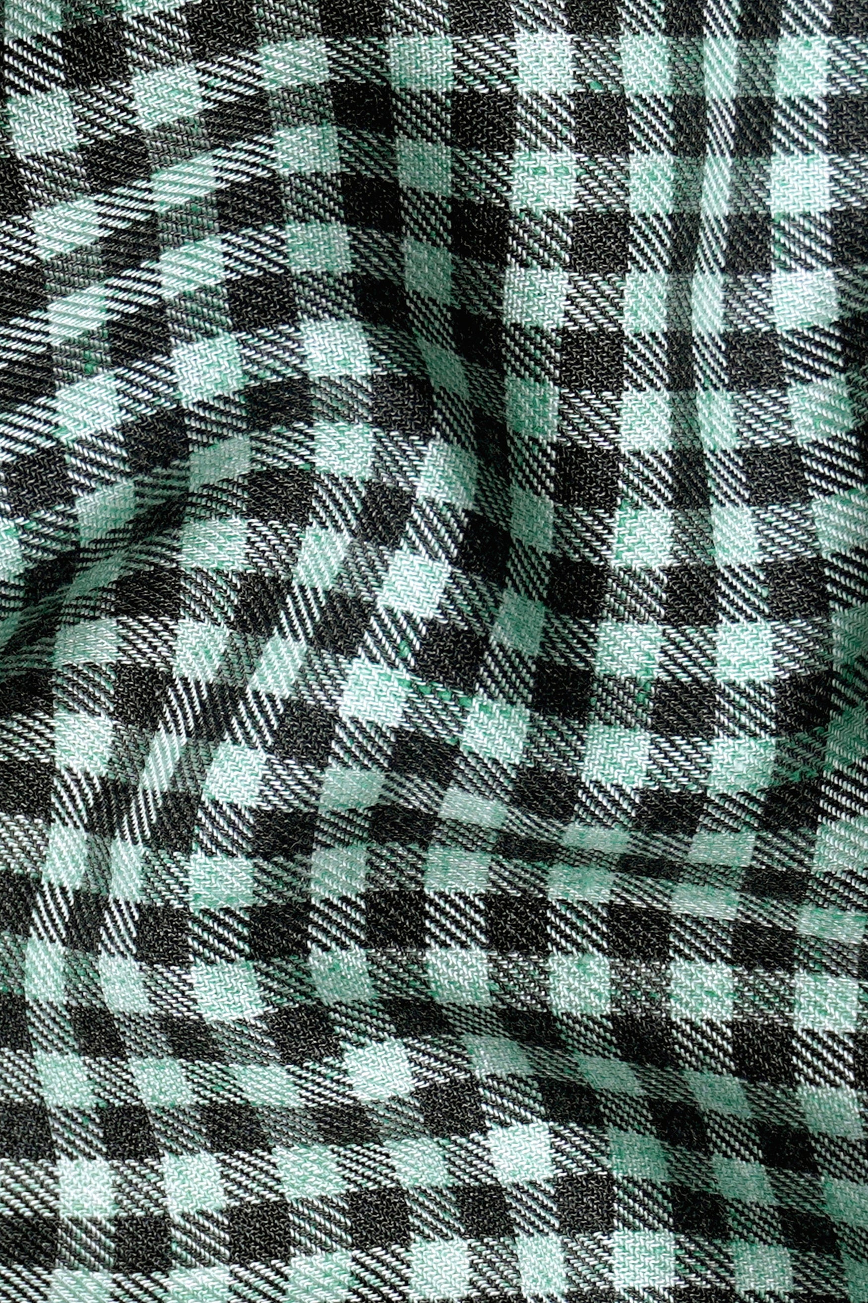 Cascade Green and Baltic Sea Blue Gingham Checkered Premium Cotton Button Down Shirt