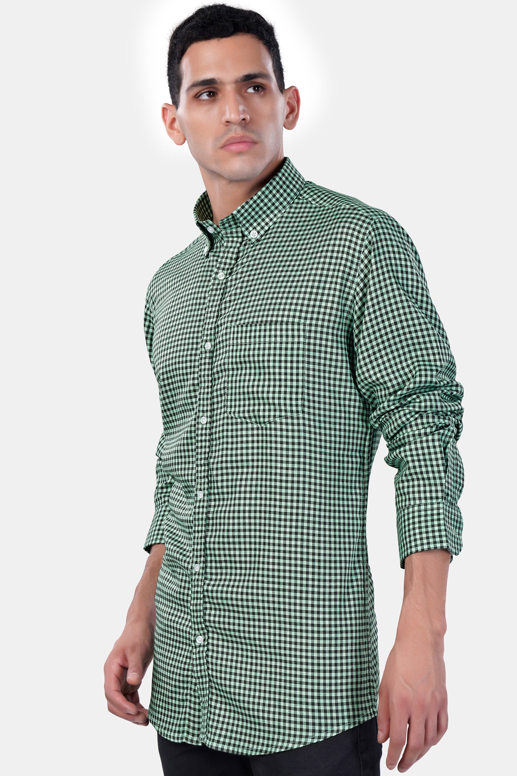 Cascade Green and Baltic Sea Blue Gingham Checkered Premium Cotton Button Down Shirt