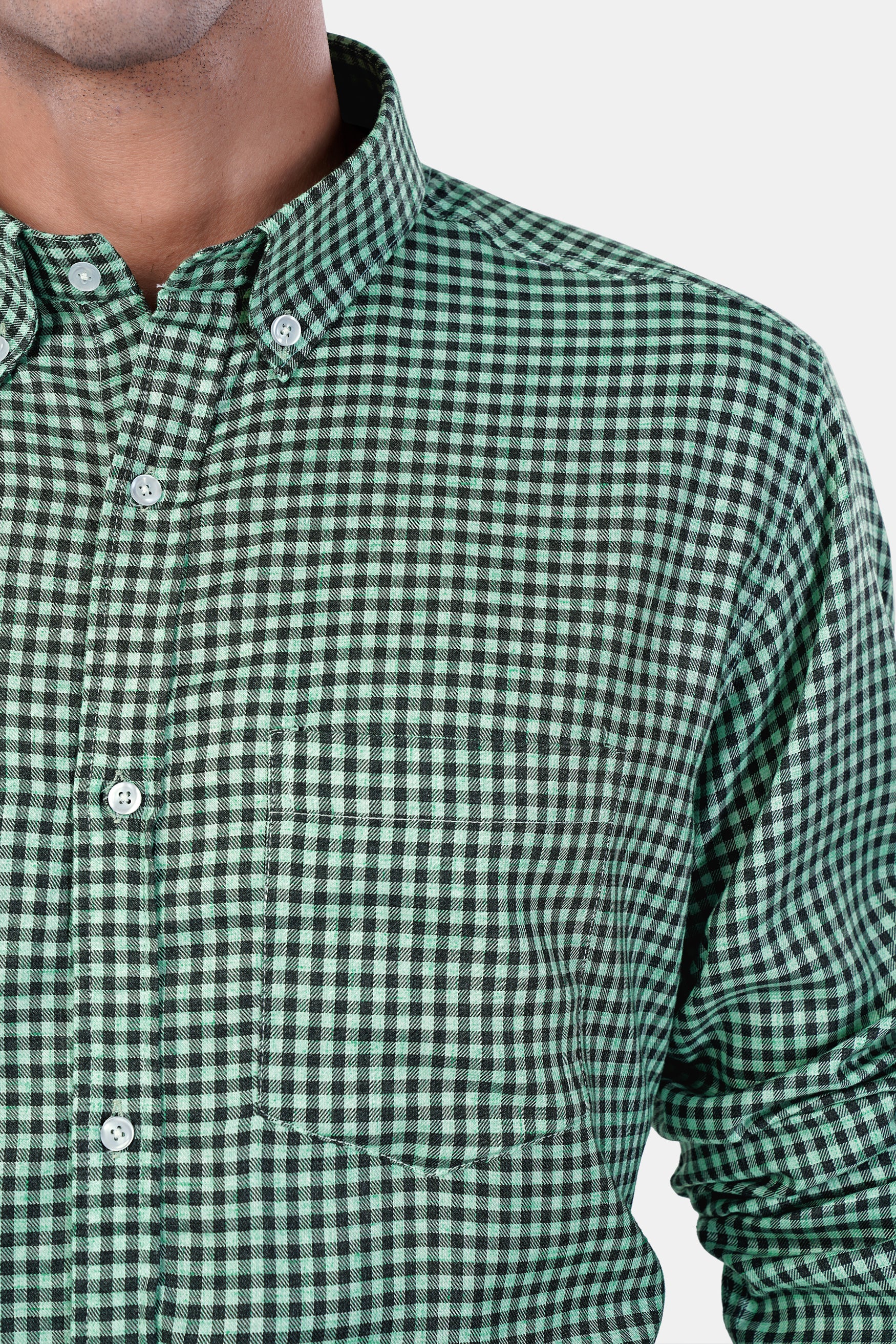 Cascade Green and Baltic Sea Blue Gingham Checkered Premium Cotton Button Down Shirt