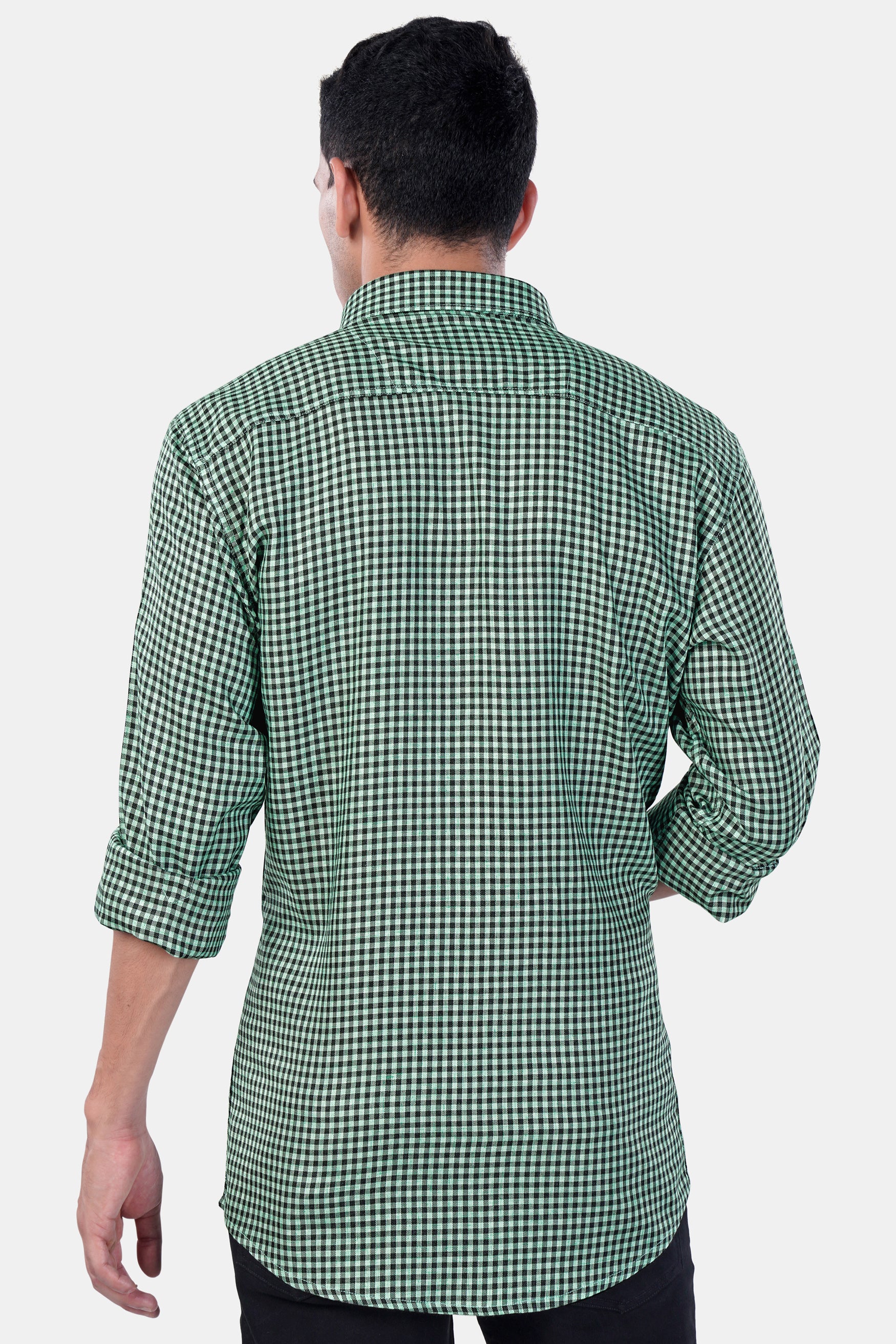 Cascade Green and Baltic Sea Blue Gingham Checkered Premium Cotton Button Down Shirt