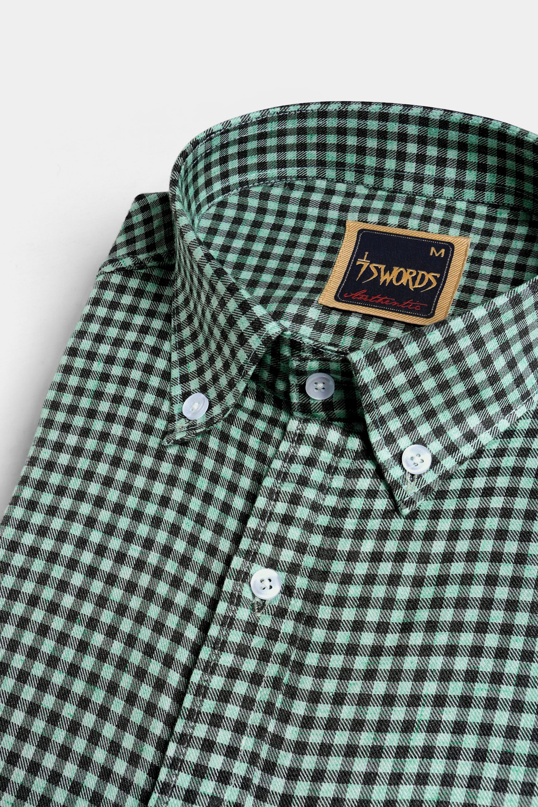 Cascade Green and Baltic Sea Blue Gingham Checkered Premium Cotton Button Down Shirt