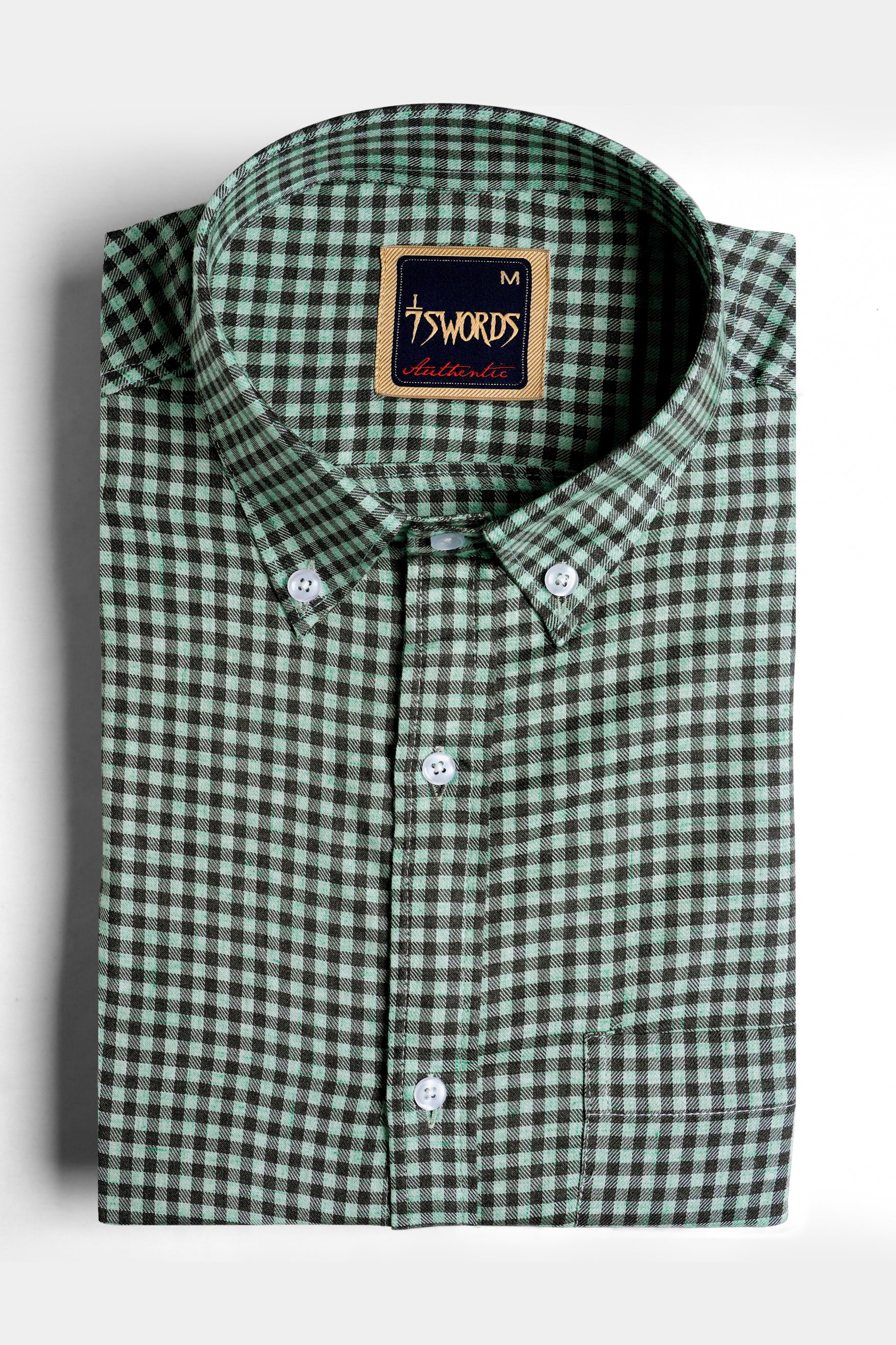 Cascade Green and Baltic Sea Blue Gingham Checkered Premium Cotton Button Down Shirt