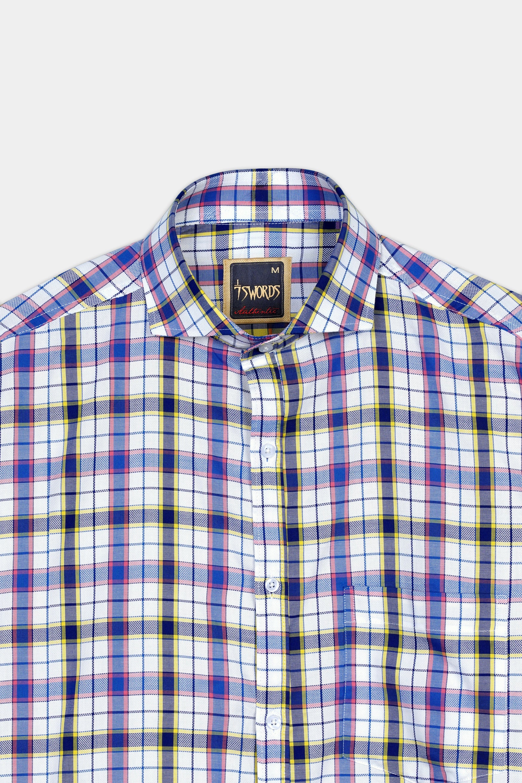 Bright White and Lapis Blue Multicolour Checkered Premium Cotton Shirt