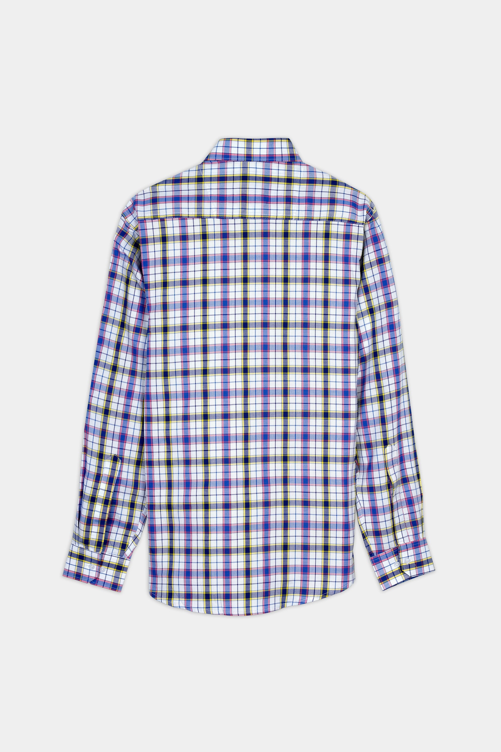 Bright White and Lapis Blue Multicolour Checkered Premium Cotton Shirt