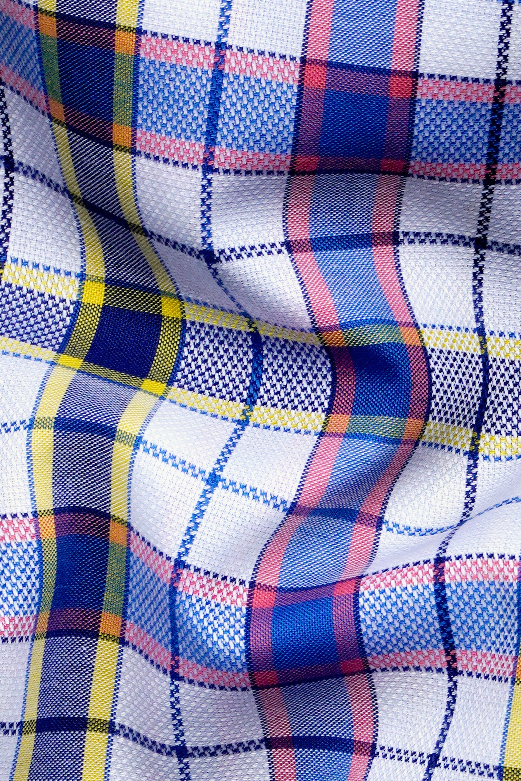 Bright White and Lapis Blue Multicolour Checkered Premium Cotton Shirt