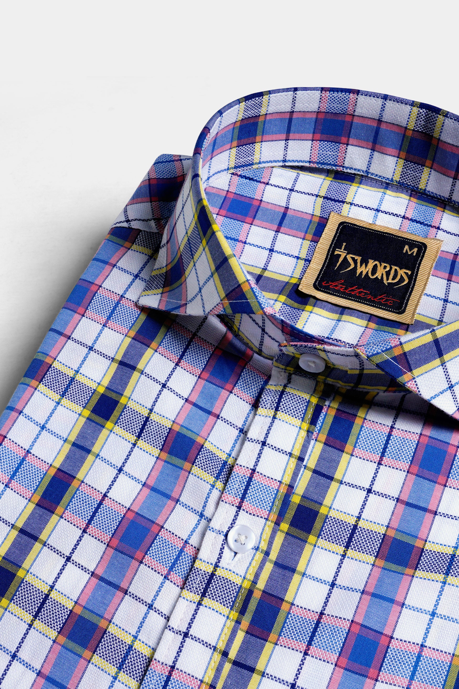 Bright White and Lapis Blue Multicolour Checkered Premium Cotton Shirt