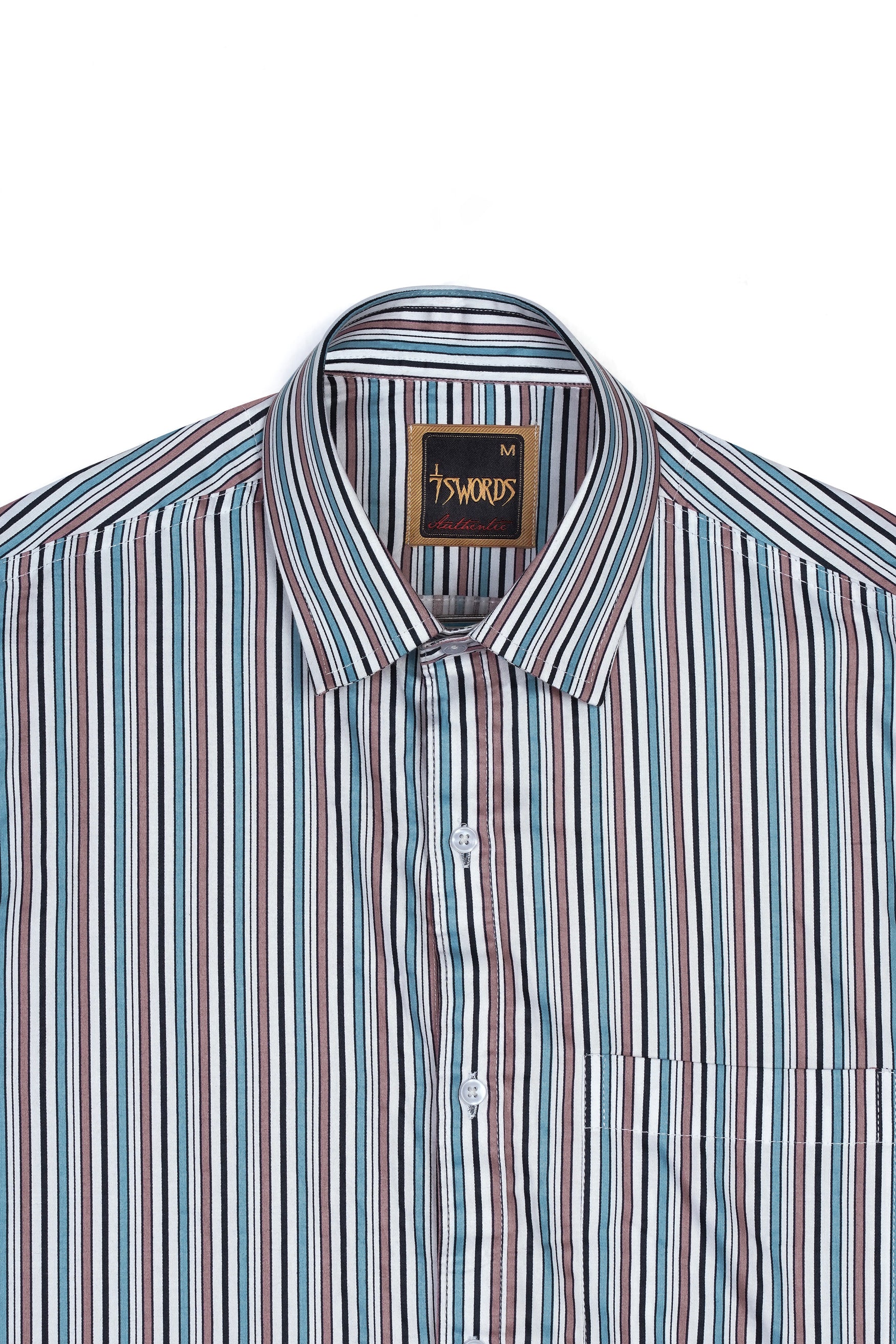 Opium Brown with White and Wedgewood Blue Multicolour Striped Premium Cotton Shirt