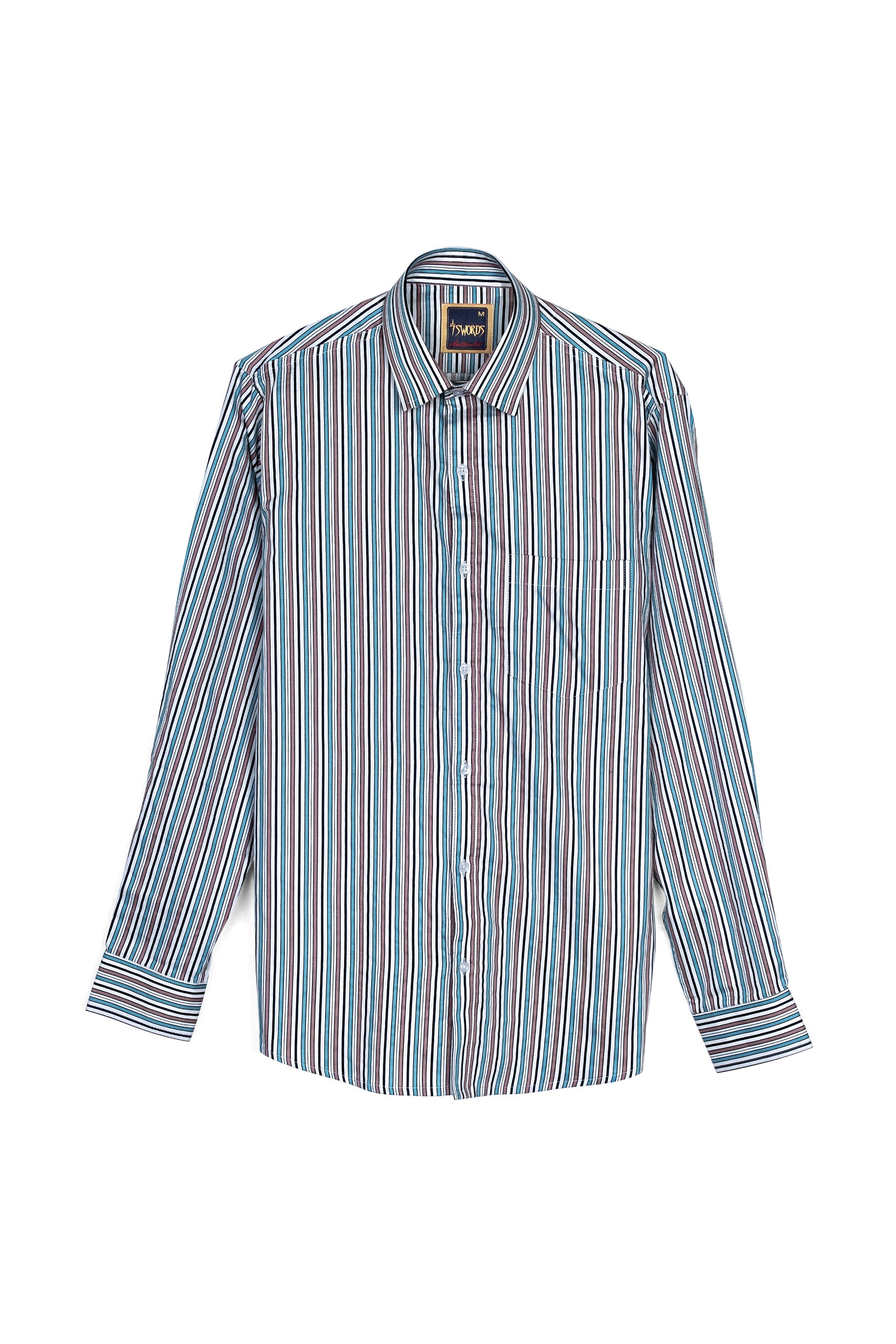 Opium Brown with White and Wedgewood Blue Multicolour Striped Premium Cotton Shirt