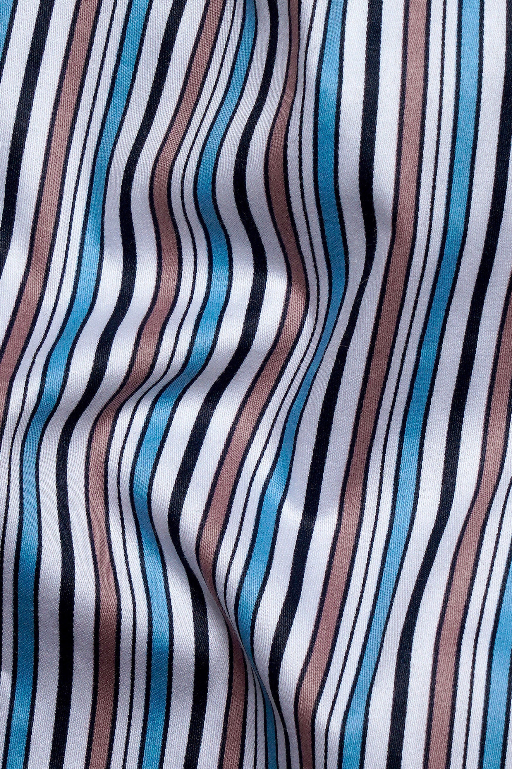 Opium Brown with White and Wedgewood Blue Multicolour Striped Premium Cotton Shirt