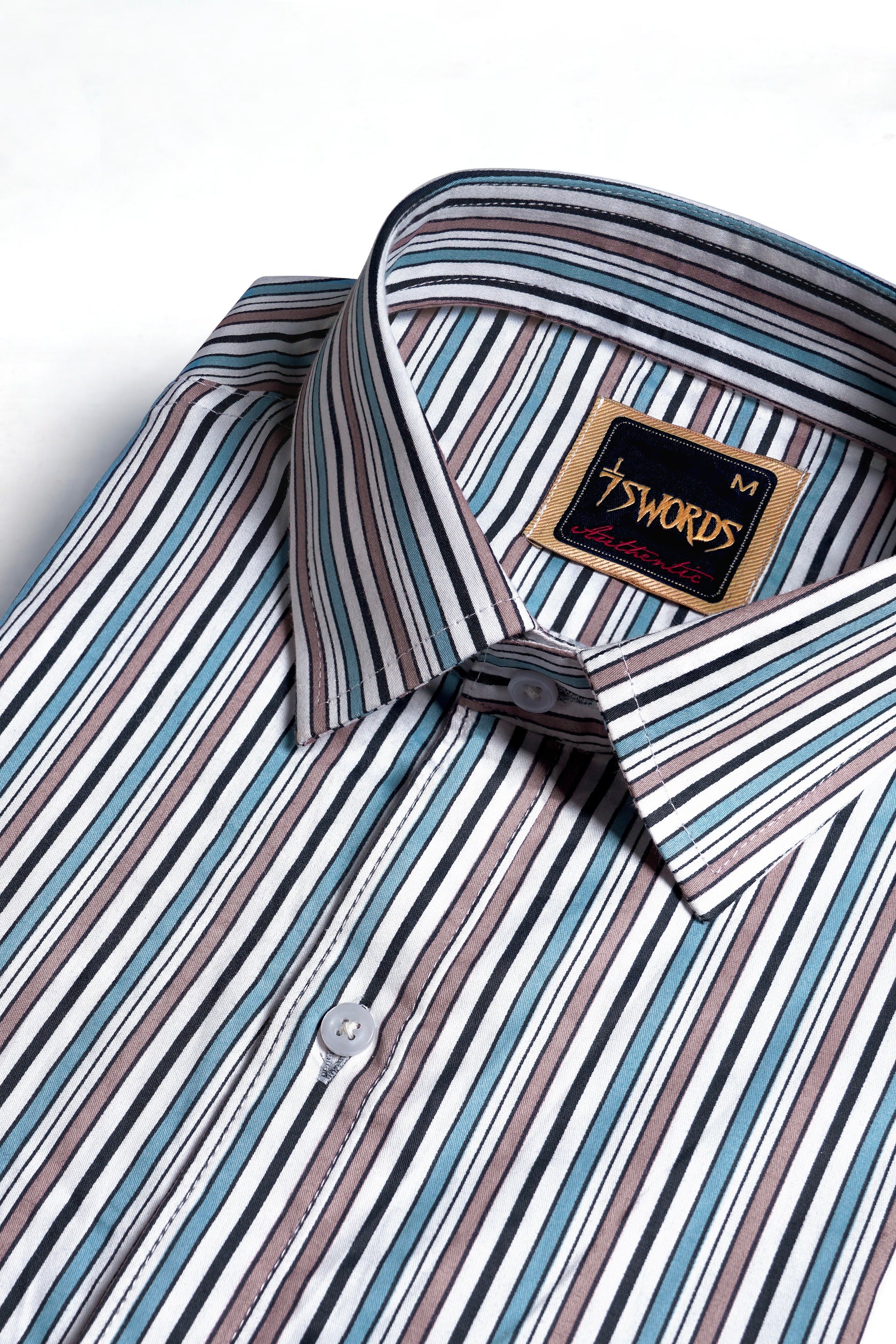 Opium Brown with White and Wedgewood Blue Multicolour Striped Premium Cotton Shirt