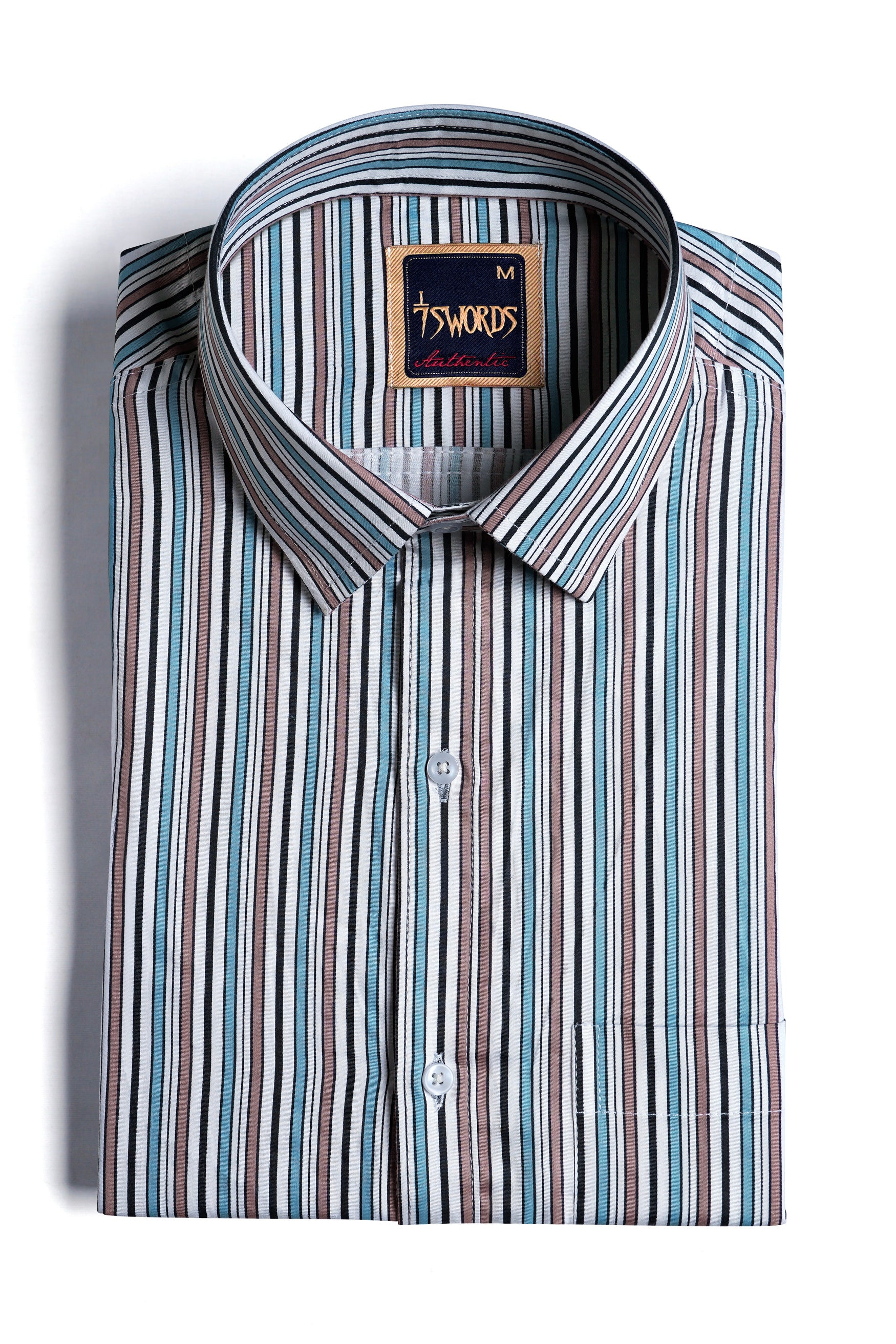 Opium Brown with White and Wedgewood Blue Multicolour Striped Premium Cotton Shirt