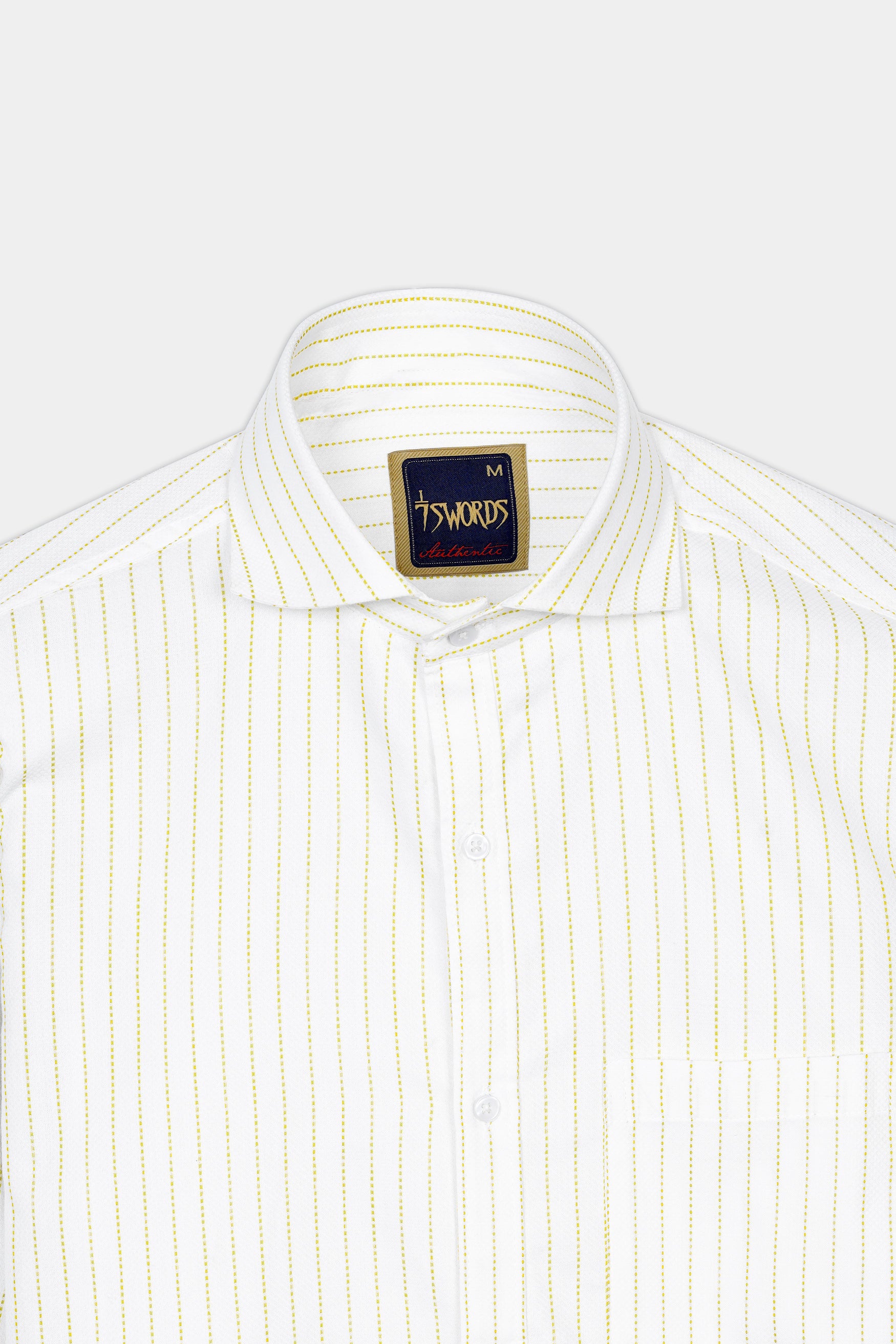 Bright White and Sandy Yellow Striped Premium Cotton Shirt