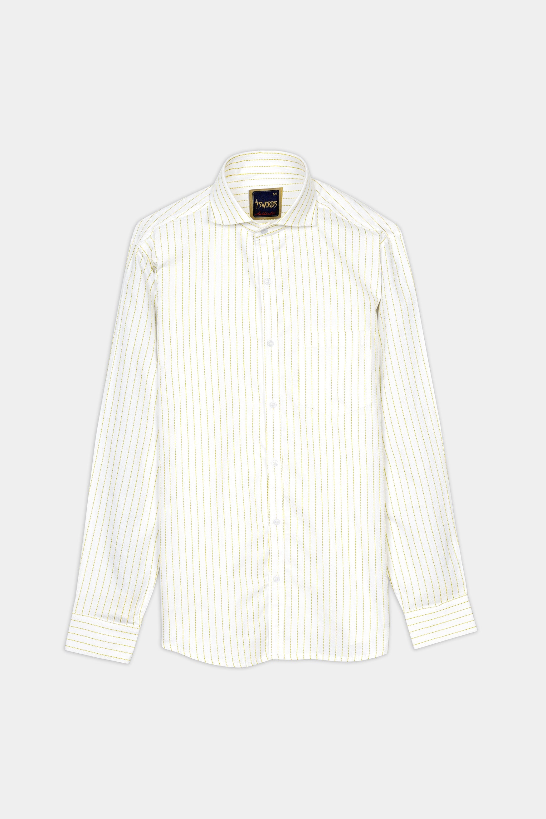 Bright White and Sandy Yellow Striped Premium Cotton Shirt