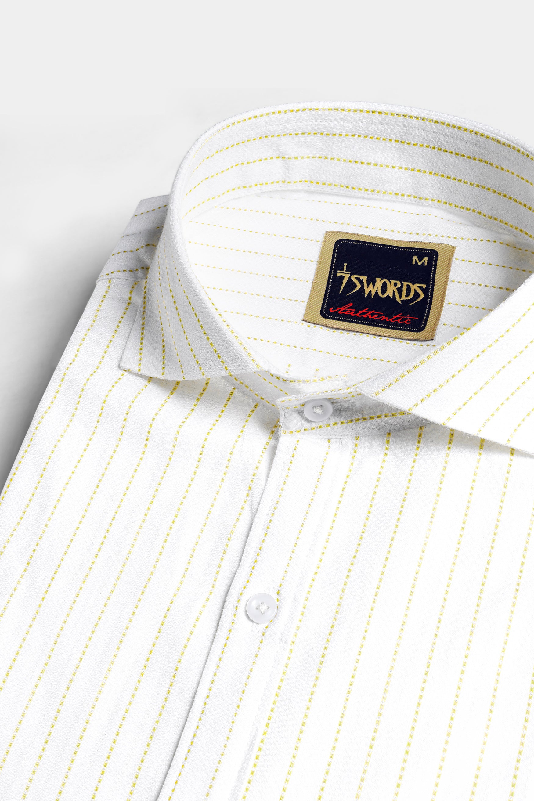 Bright White and Sandy Yellow Striped Premium Cotton Shirt