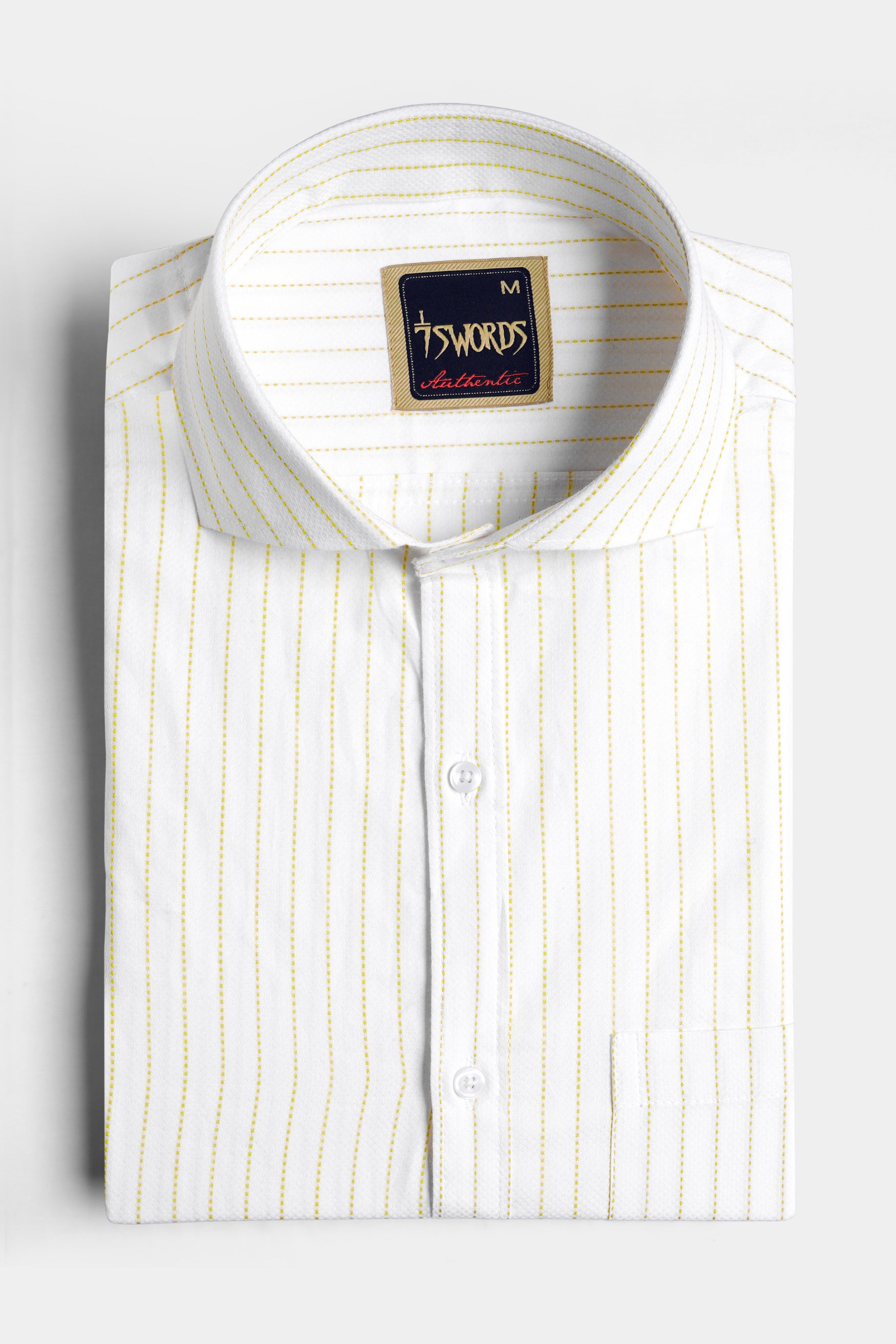 Bright White and Sandy Yellow Striped Premium Cotton Shirt