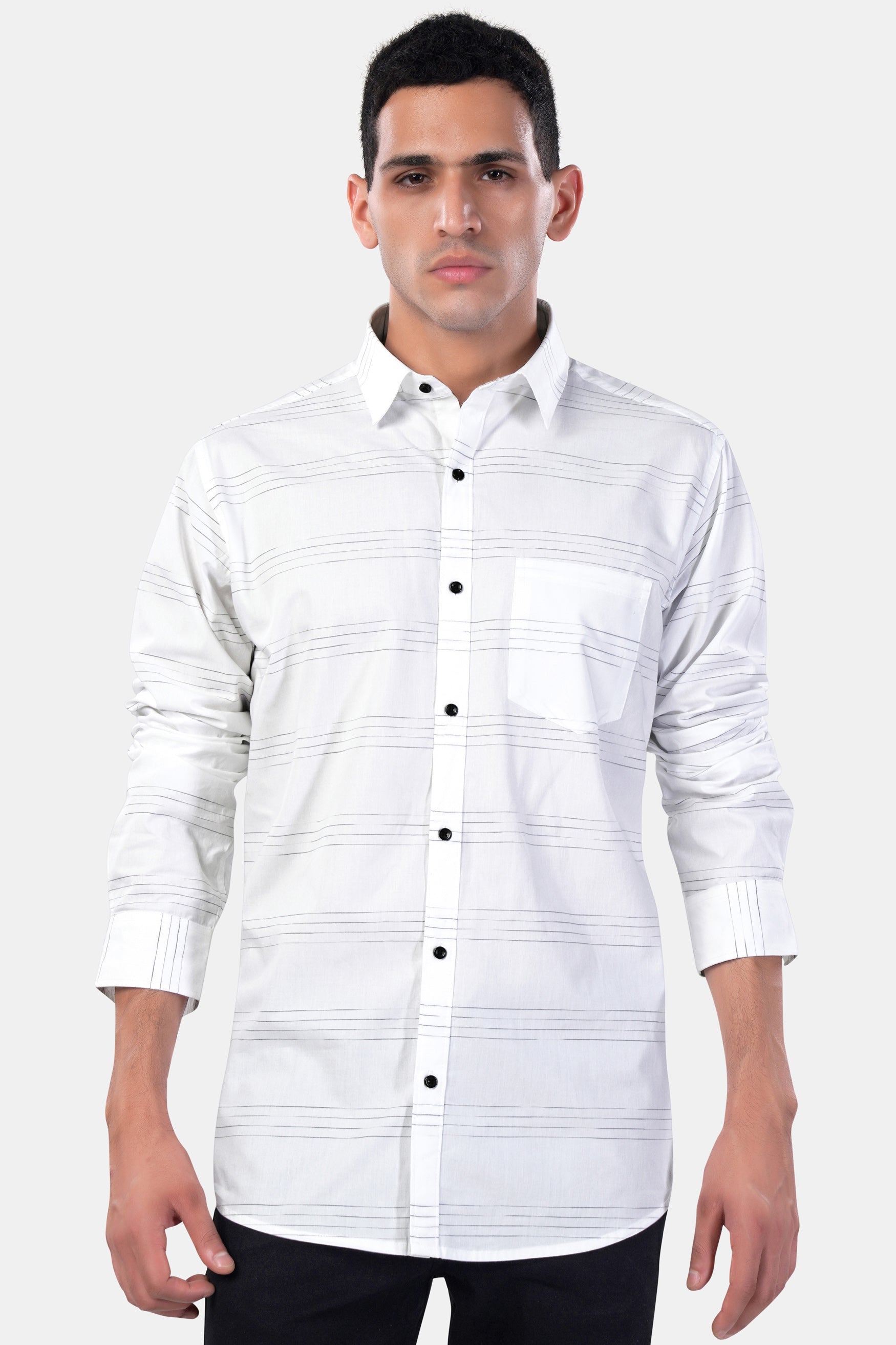 Bright White and Black Striped Premium Cotton Shirt