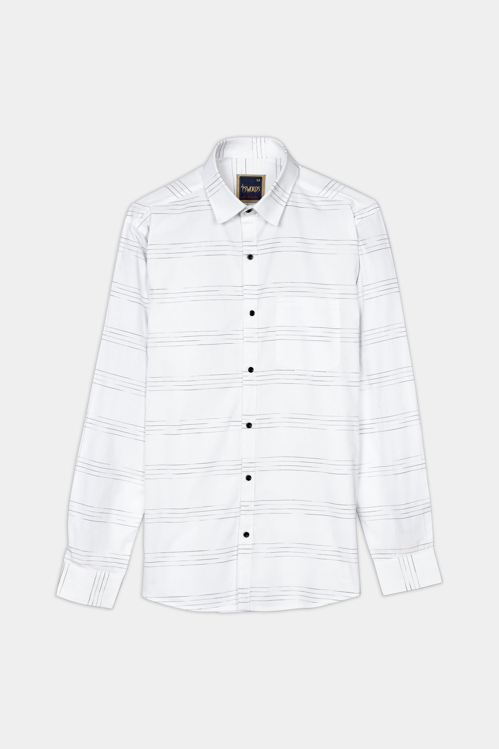 Bright White and Black Striped Premium Cotton Shirt