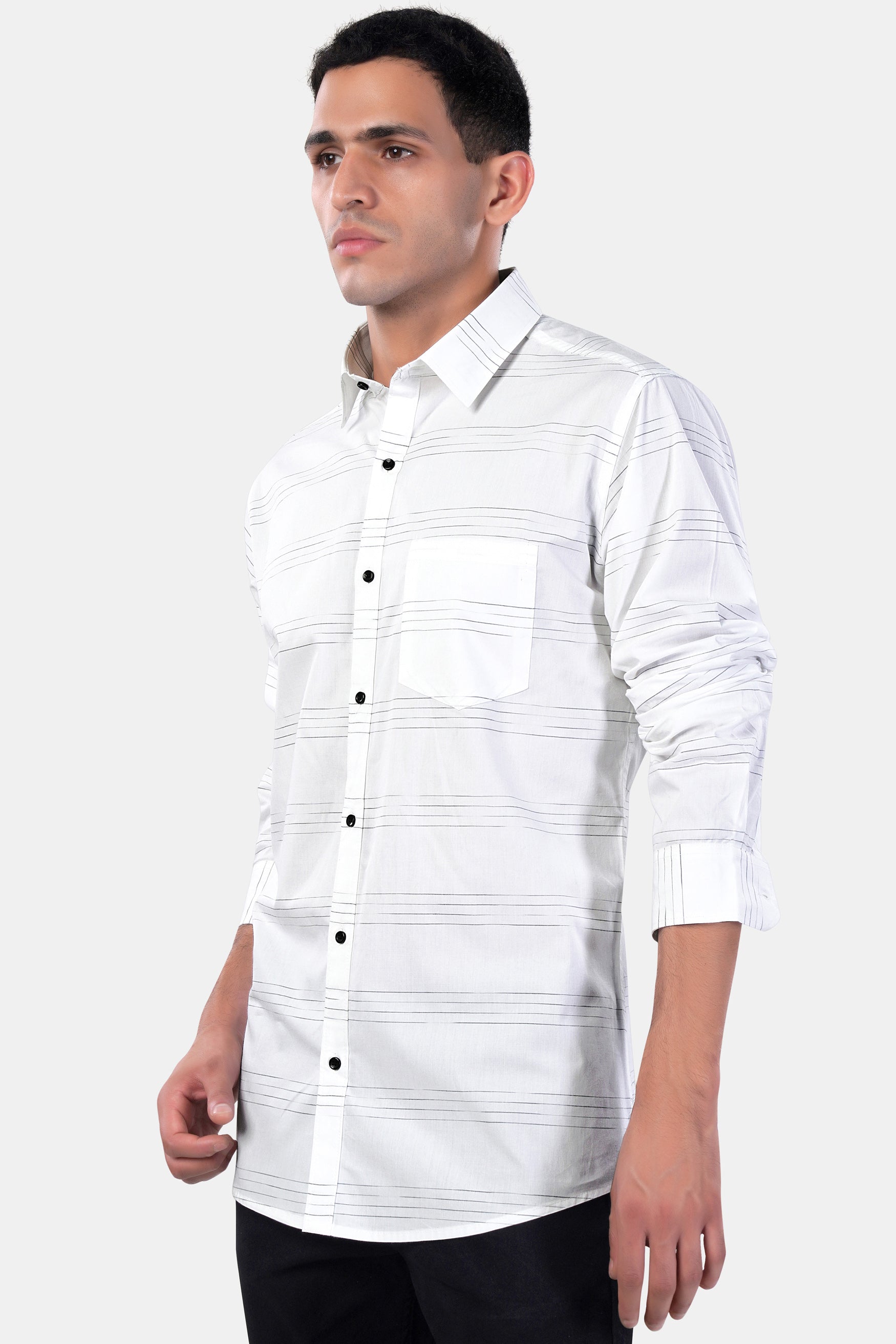 Bright White and Black Striped Premium Cotton Shirt