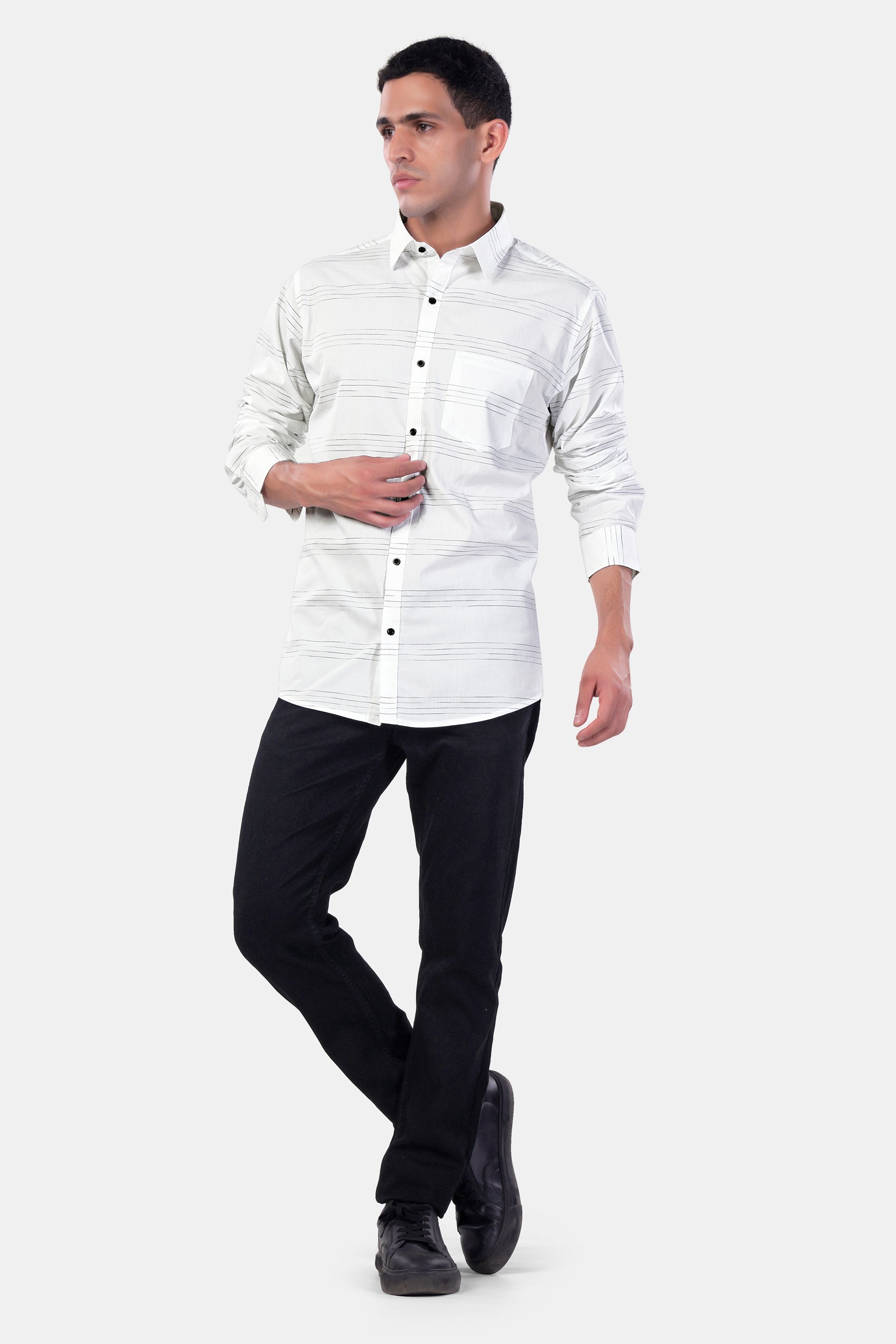 Bright White and Black Striped Premium Cotton Shirt