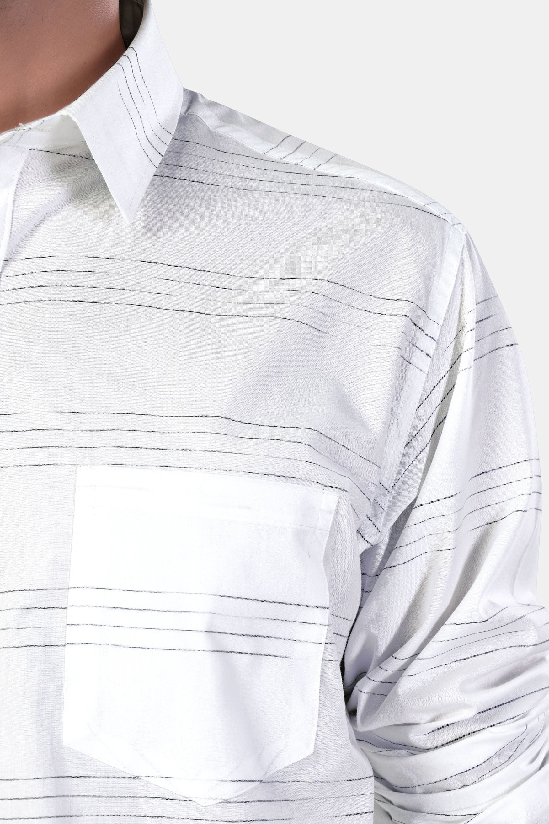 Bright White and Black Striped Premium Cotton Shirt