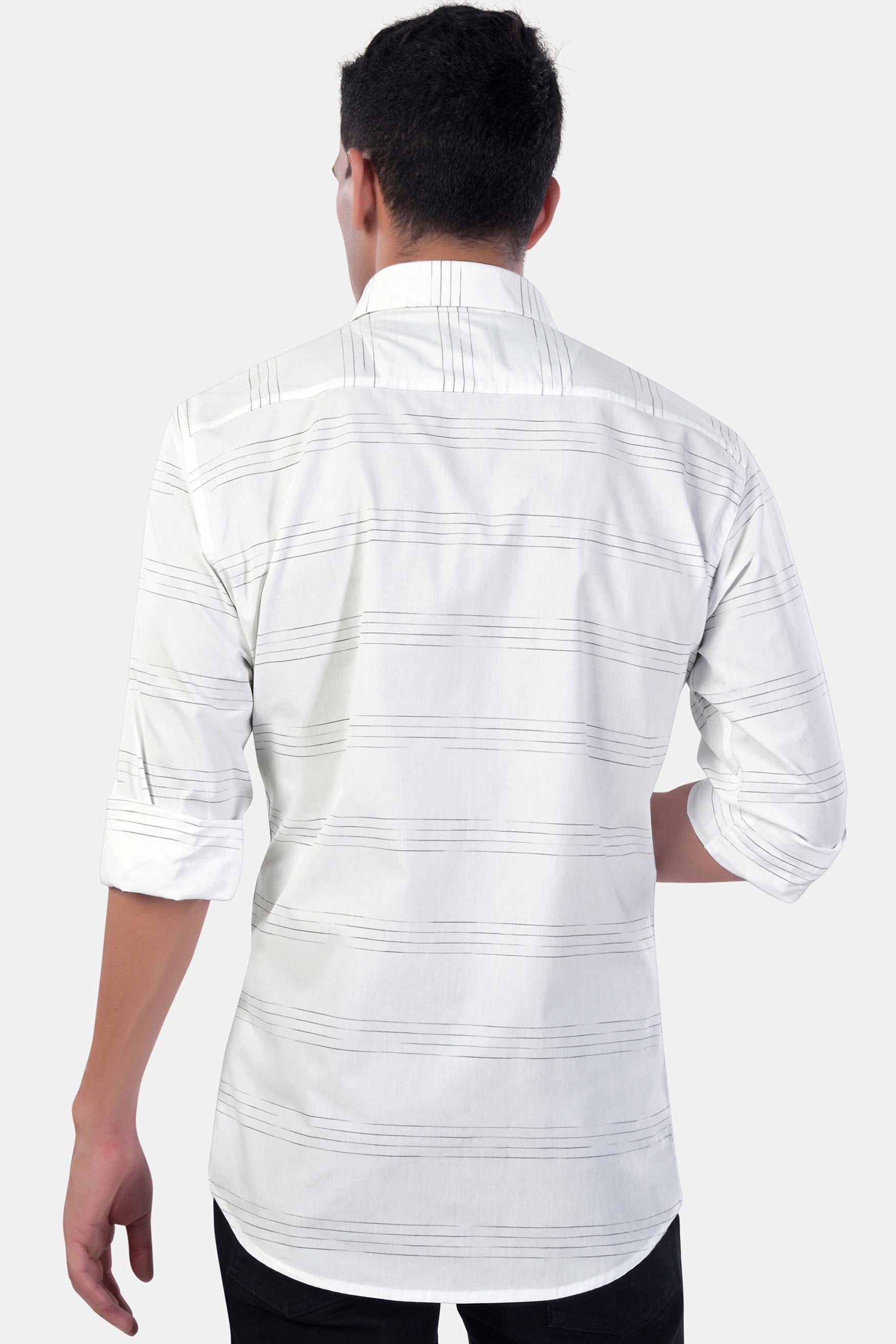 Bright White and Black Striped Premium Cotton Shirt