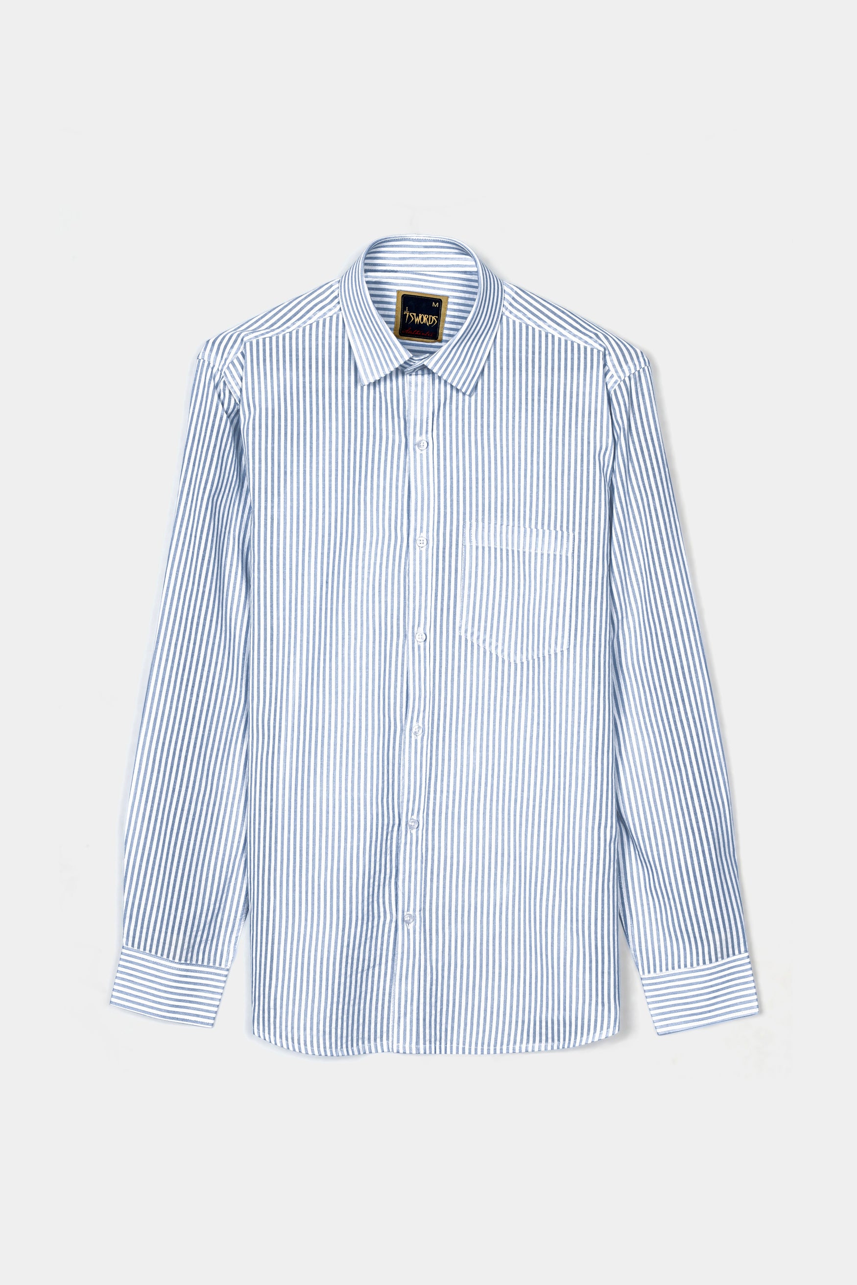 Perano Blue and White Striped Premium Cotton Shirt