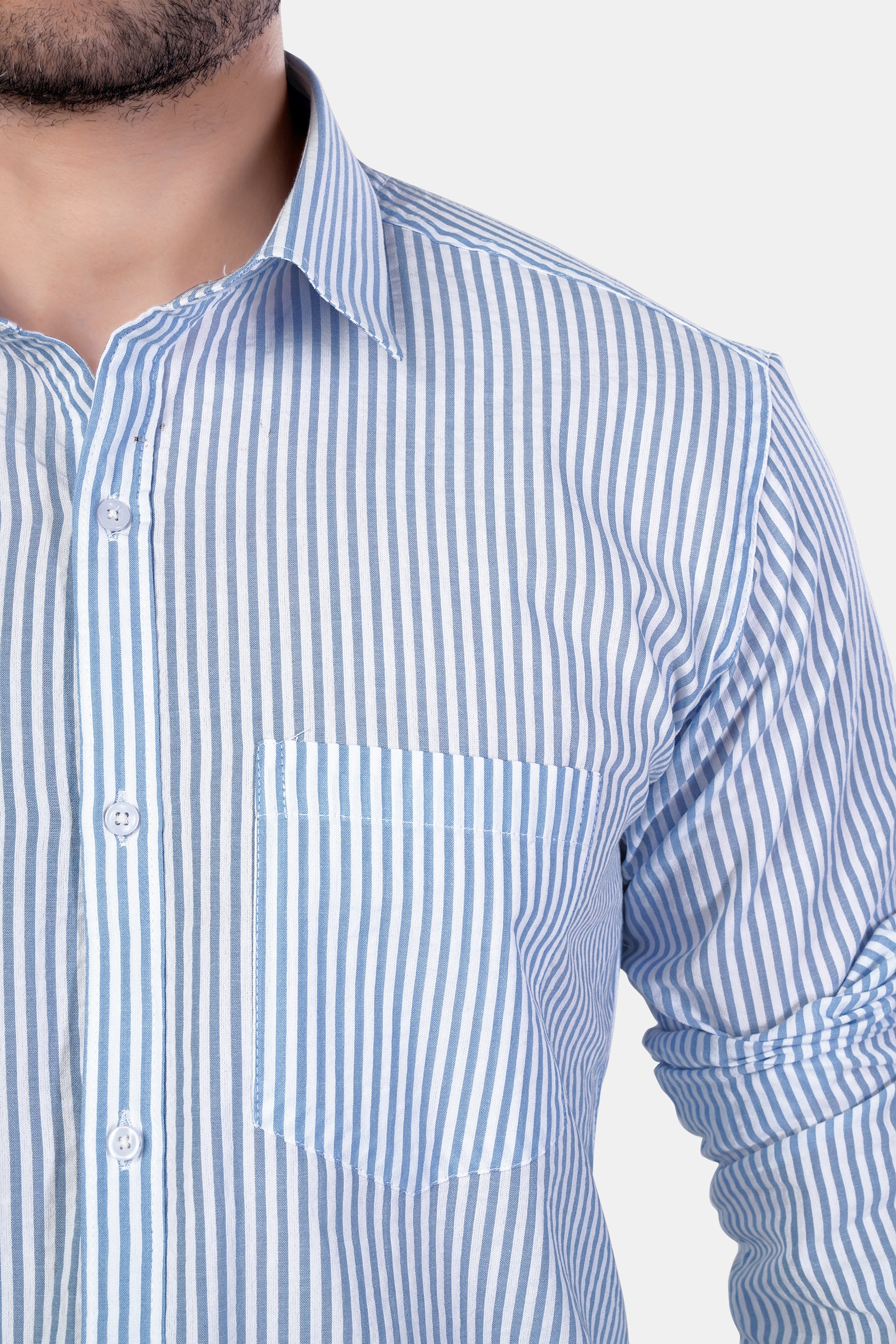 Perano Blue and White Striped Premium Cotton Shirt