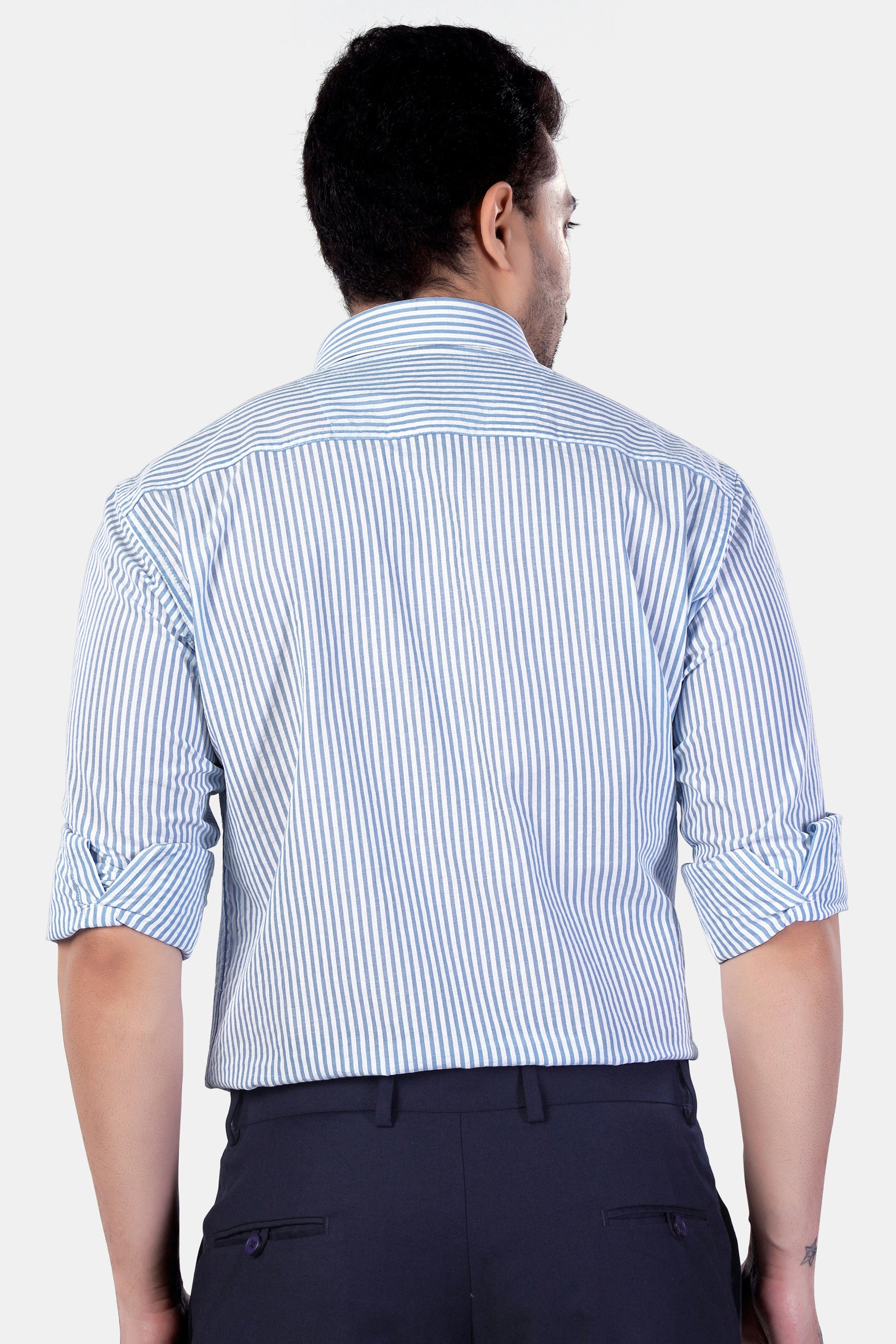 Perano Blue and White Striped Premium Cotton Shirt