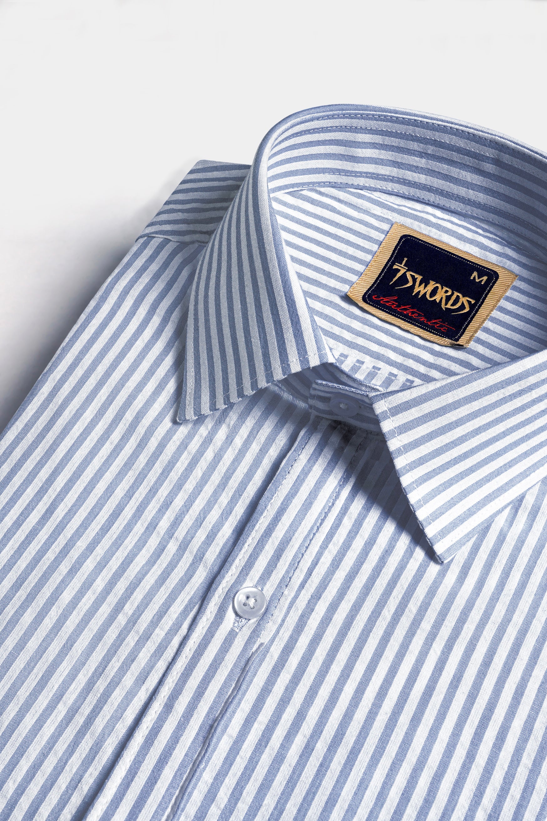 Perano Blue and White Striped Premium Cotton Shirt