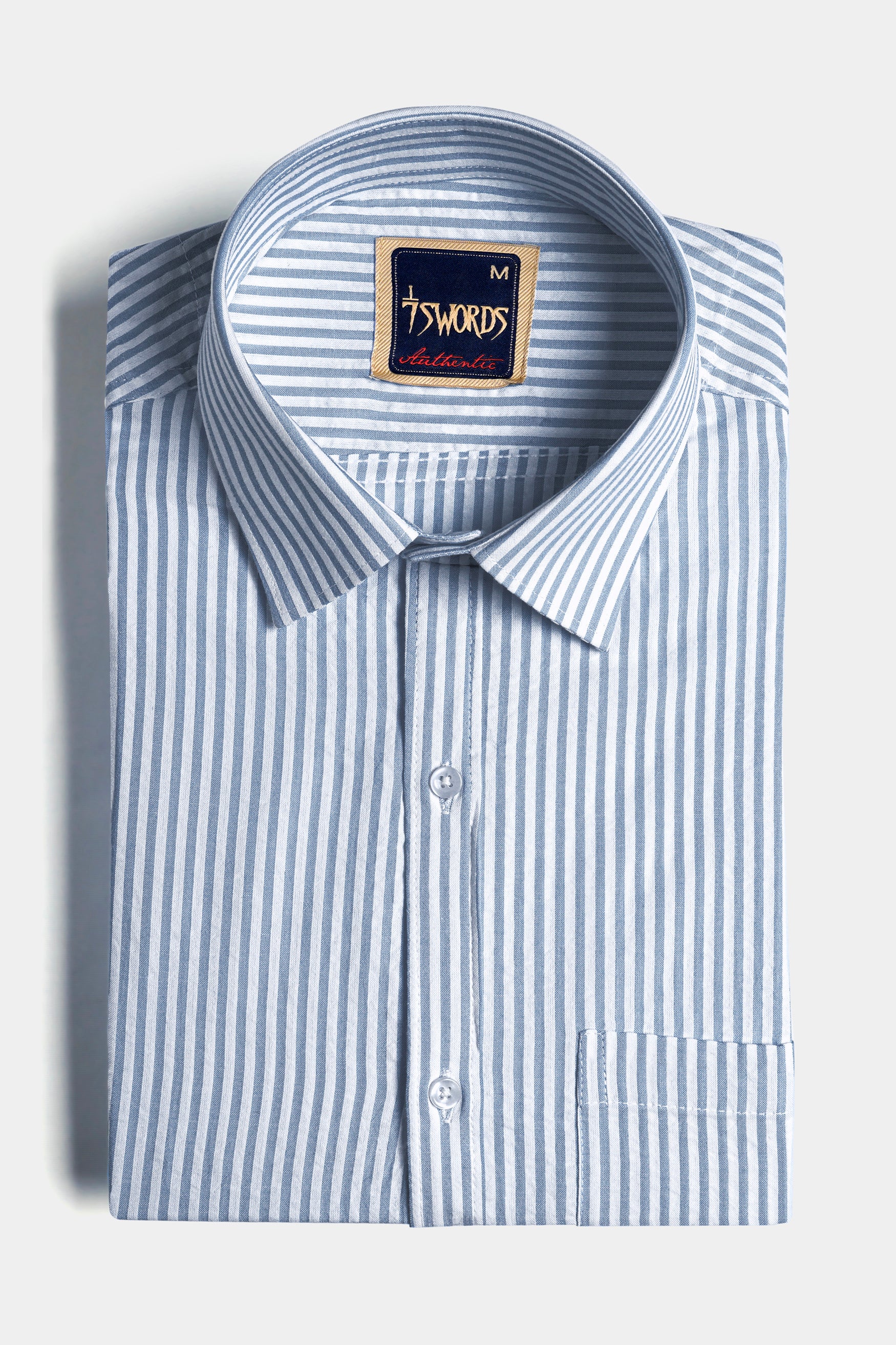 Perano Blue and White Striped Premium Cotton Shirt