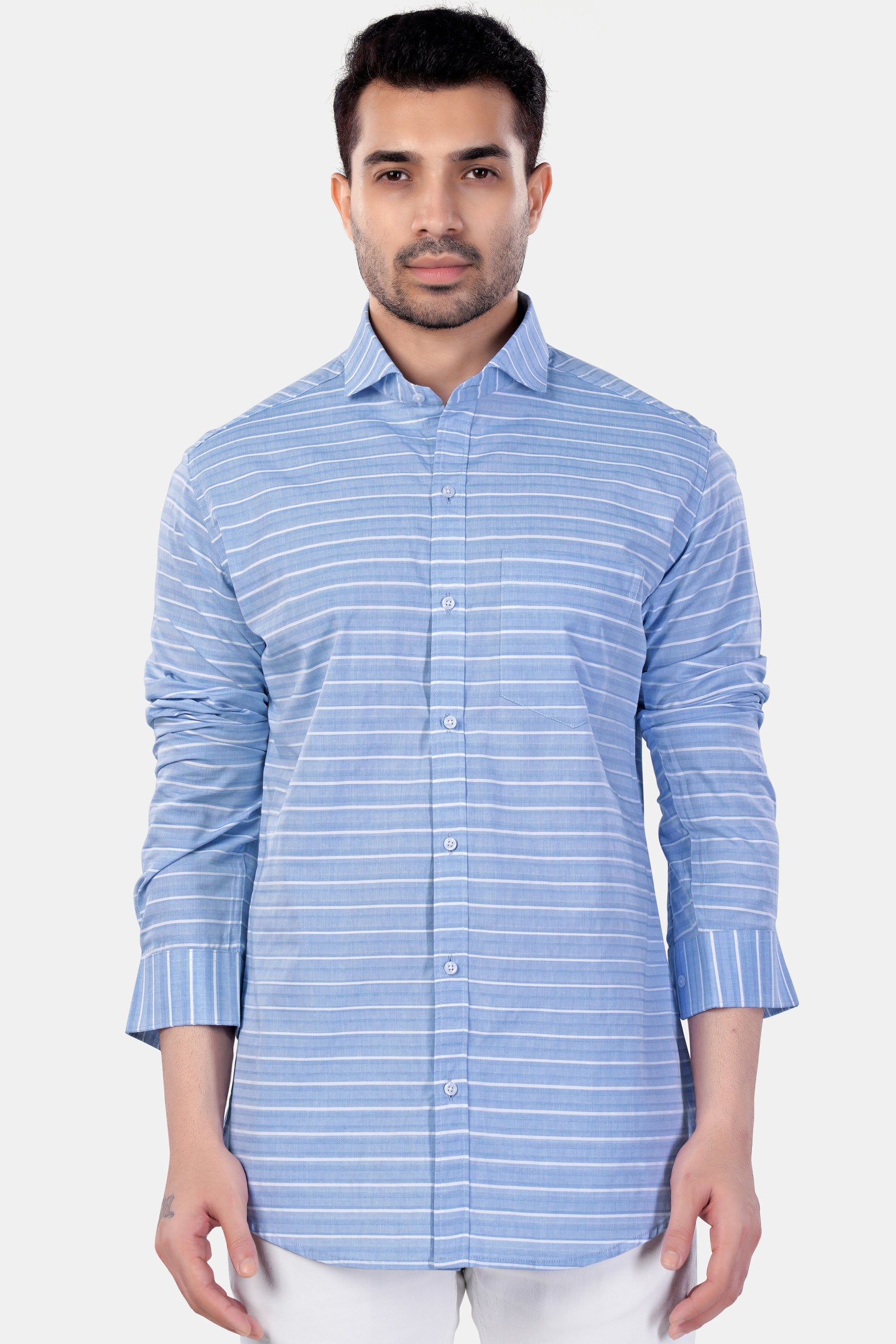 Polo Blue and White Striped Premium Cotton Shirt