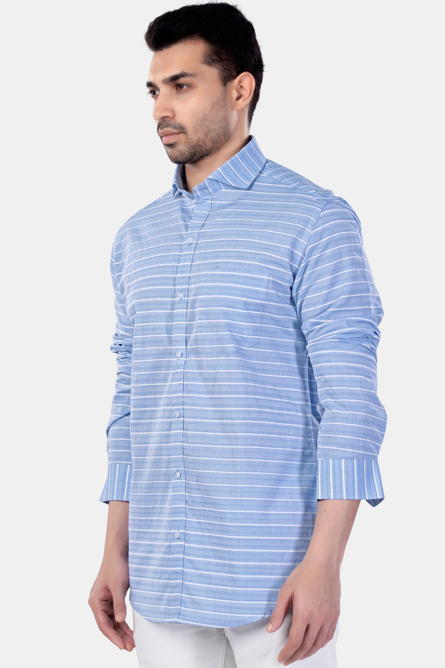 Polo Blue and White Striped Premium Cotton Shirt