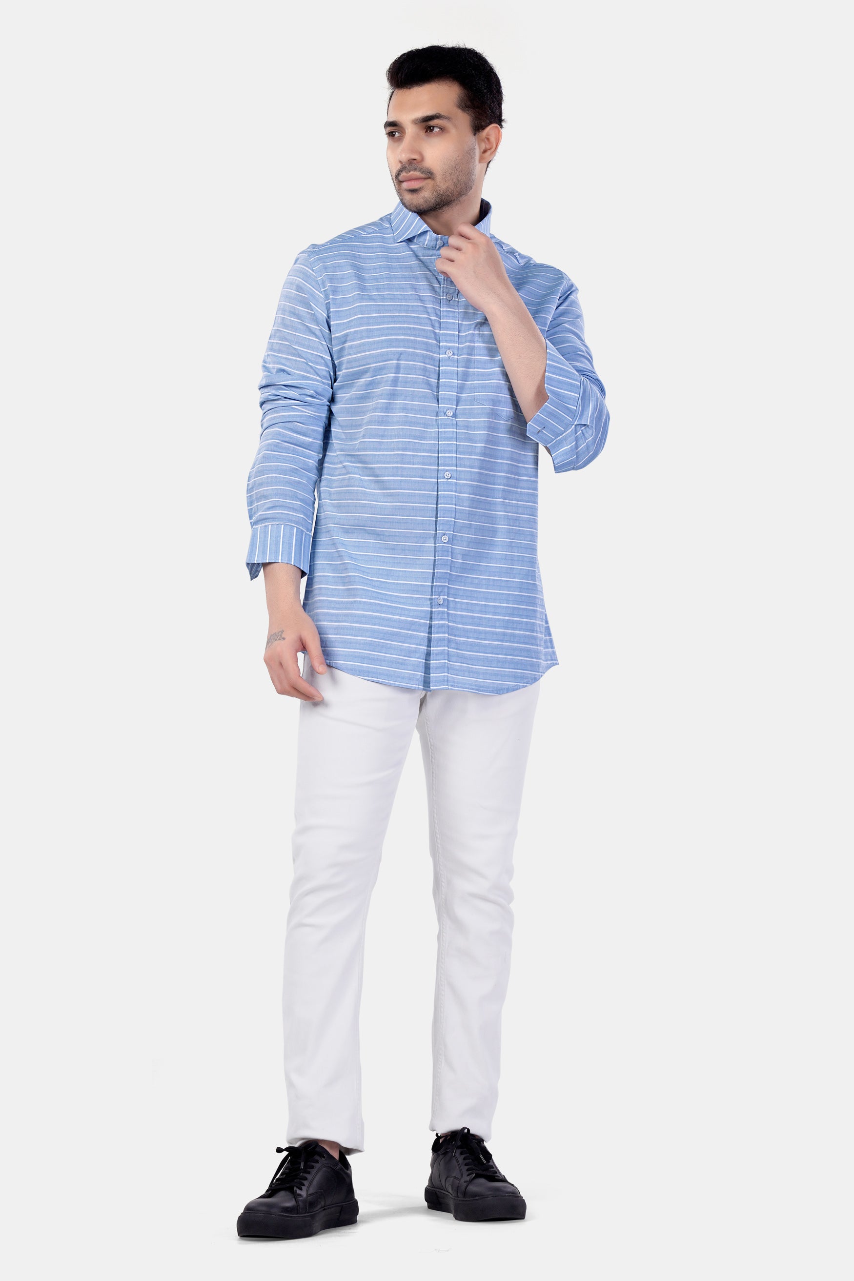 Polo Blue and White Striped Premium Cotton Shirt