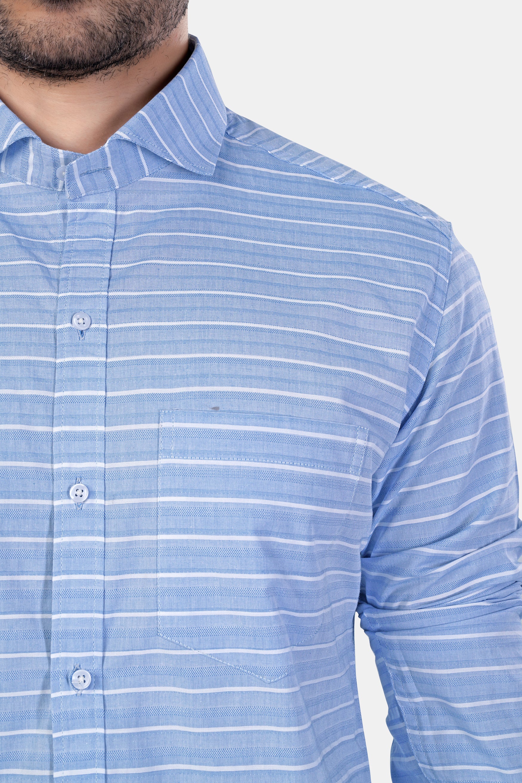 Polo Blue and White Striped Premium Cotton Shirt