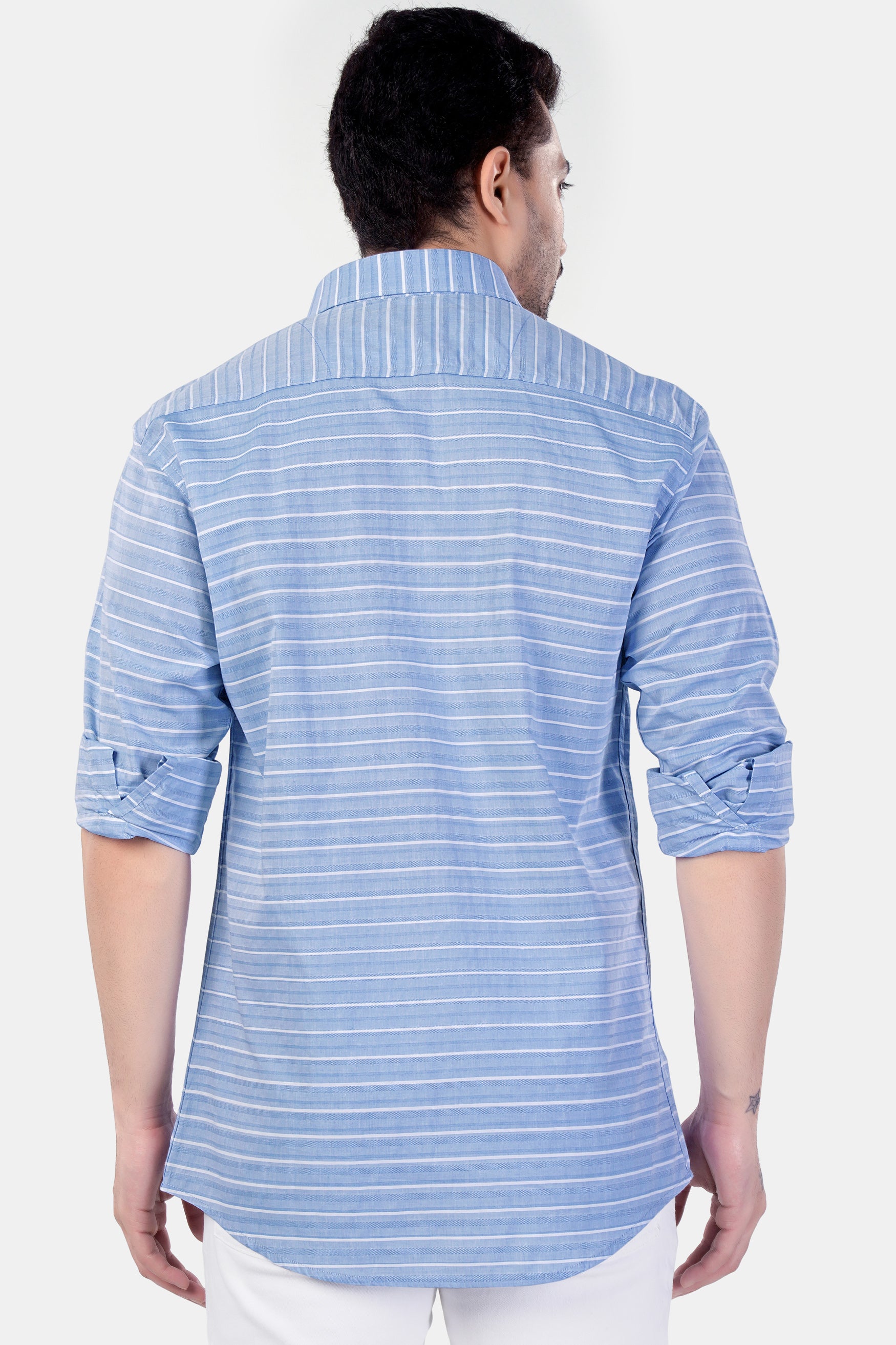 Polo Blue and White Striped Premium Cotton Shirt