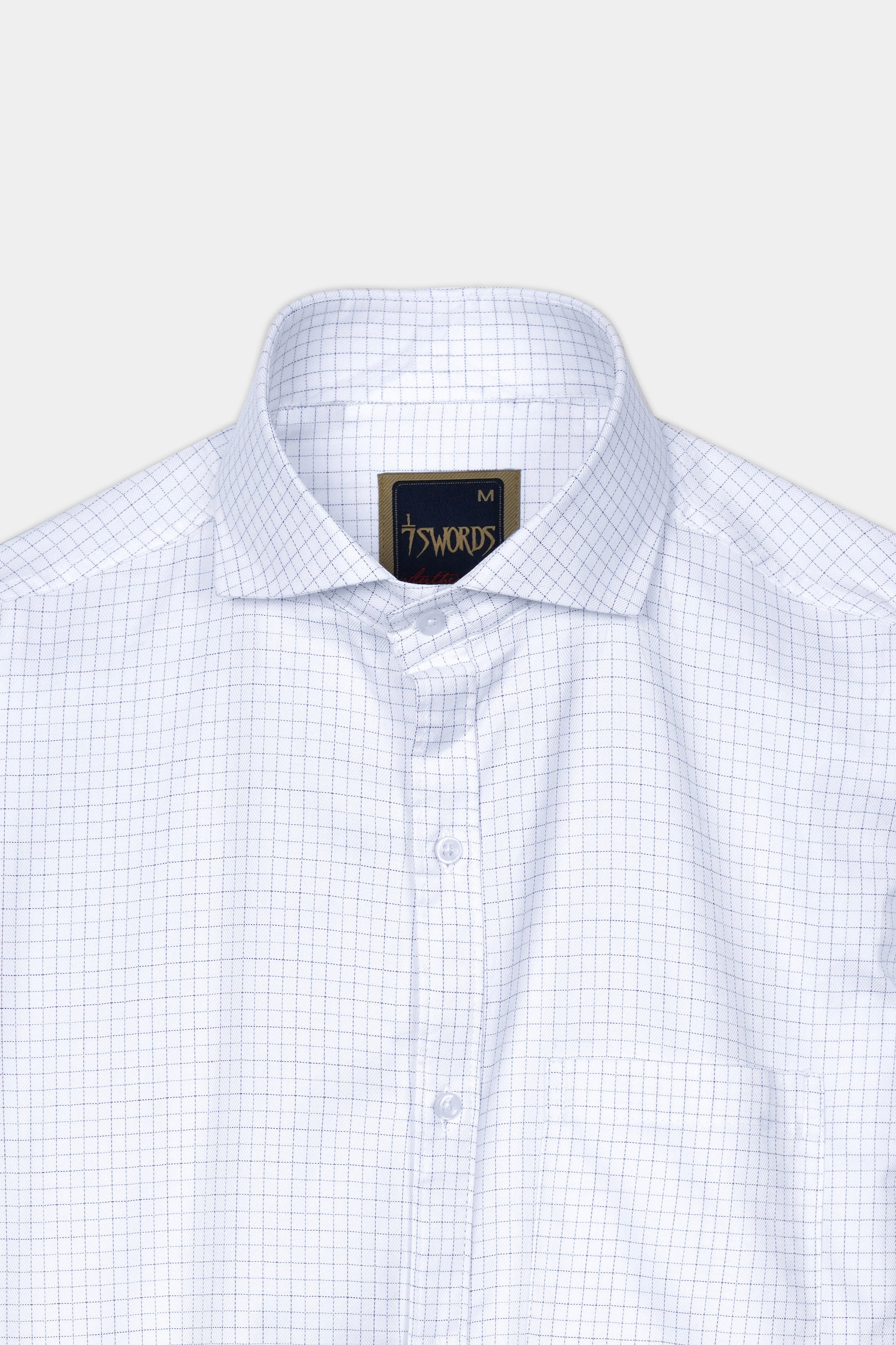 Bright White and Cloud Burst Blue Checkered Premium Cotton Shirt