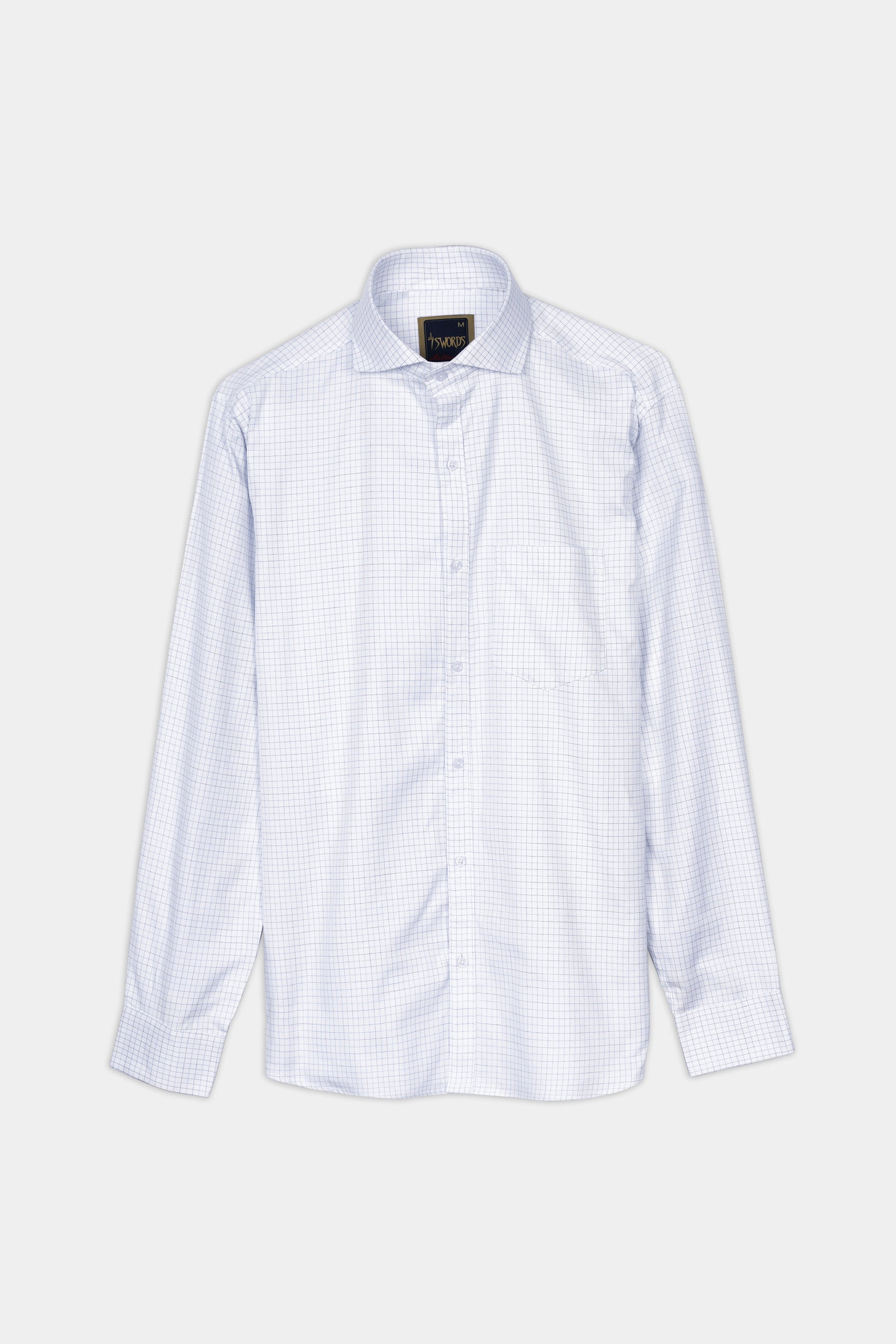 Bright White and Cloud Burst Blue Checkered Premium Cotton Shirt