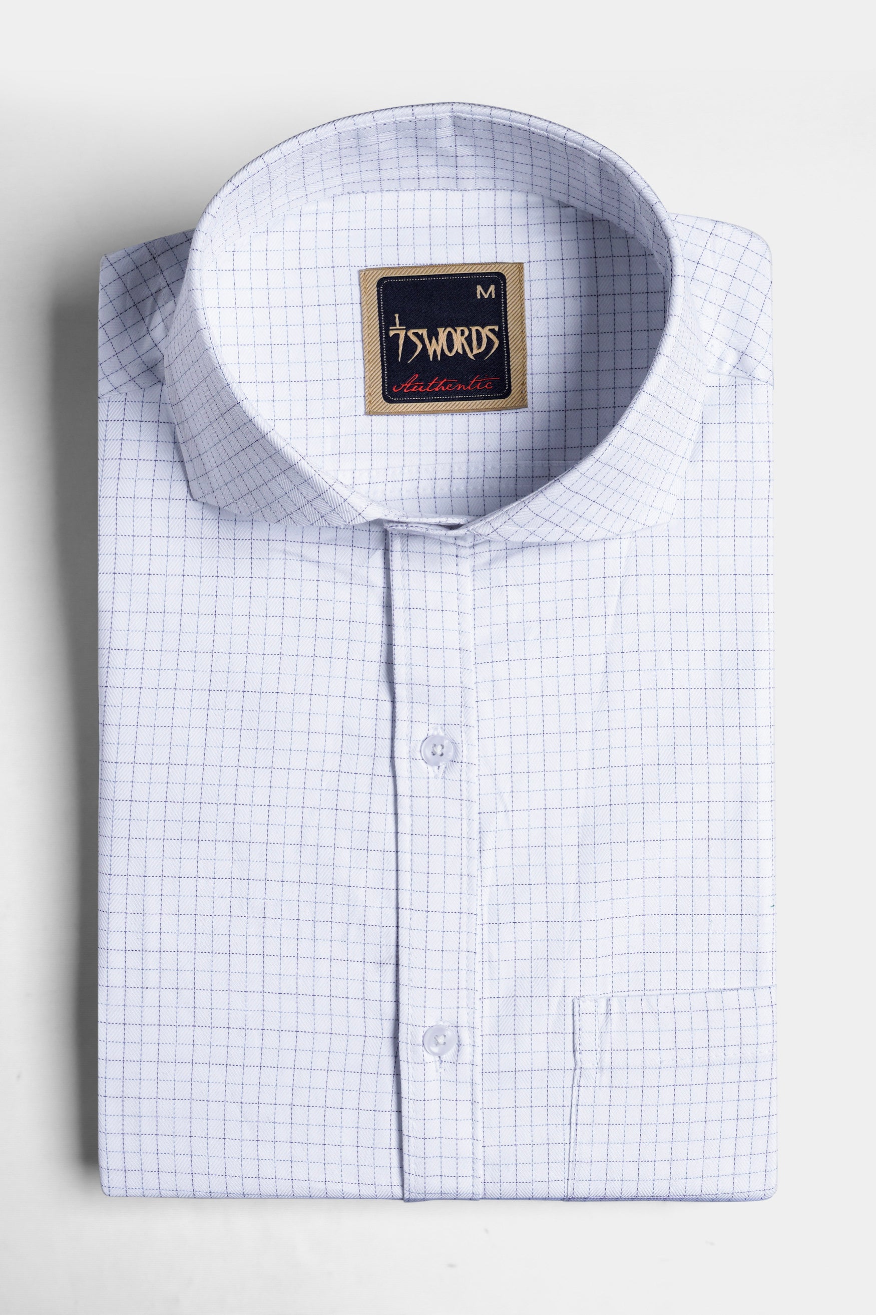 Bright White and Cloud Burst Blue Checkered Premium Cotton Shirt