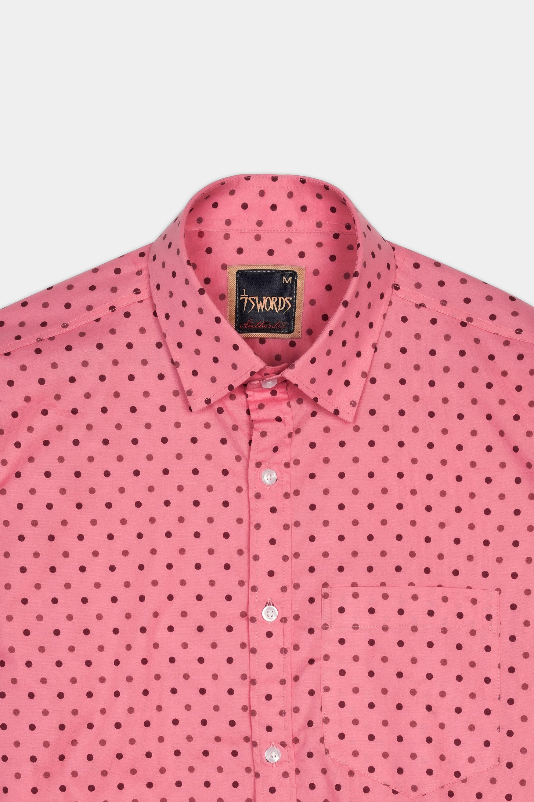 Blossom Pink with Claret Maroon Dotted Premium Cotton Shirt